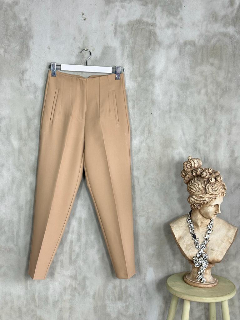 Pens Detaylı Yüksek Bel Kumaş Pantolon (Camel)