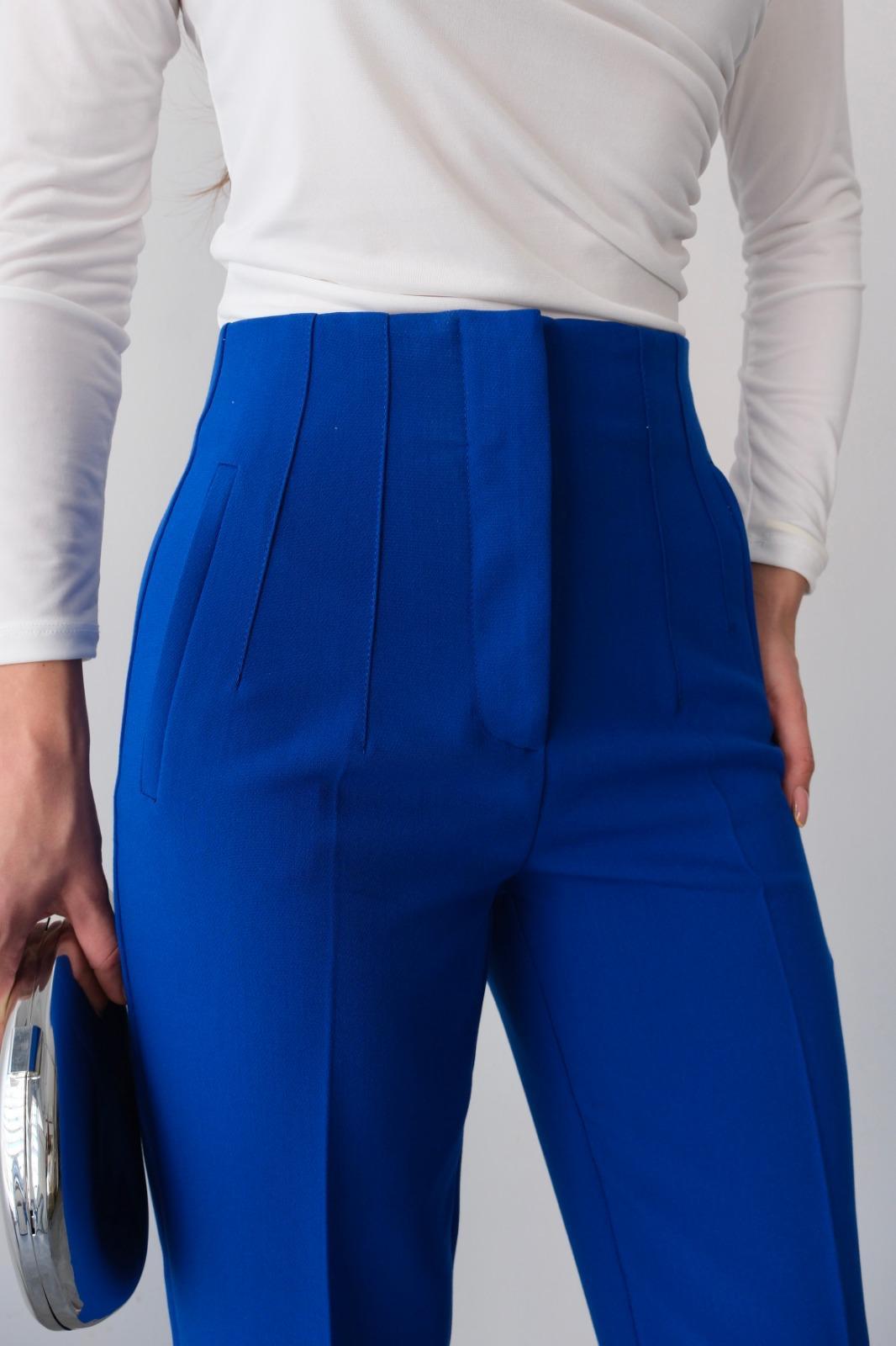 Pens Detaylı Yüksek Bel Kumaş Pantolon (Saks)