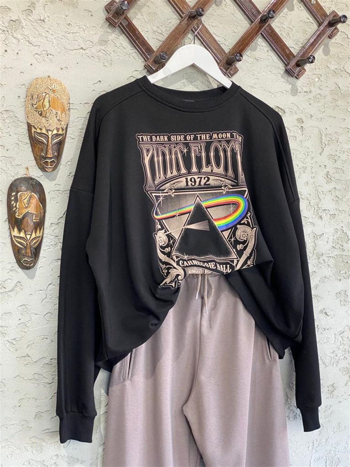 Pınk Floyd Baskılı Salaş Sweat (Siyah)