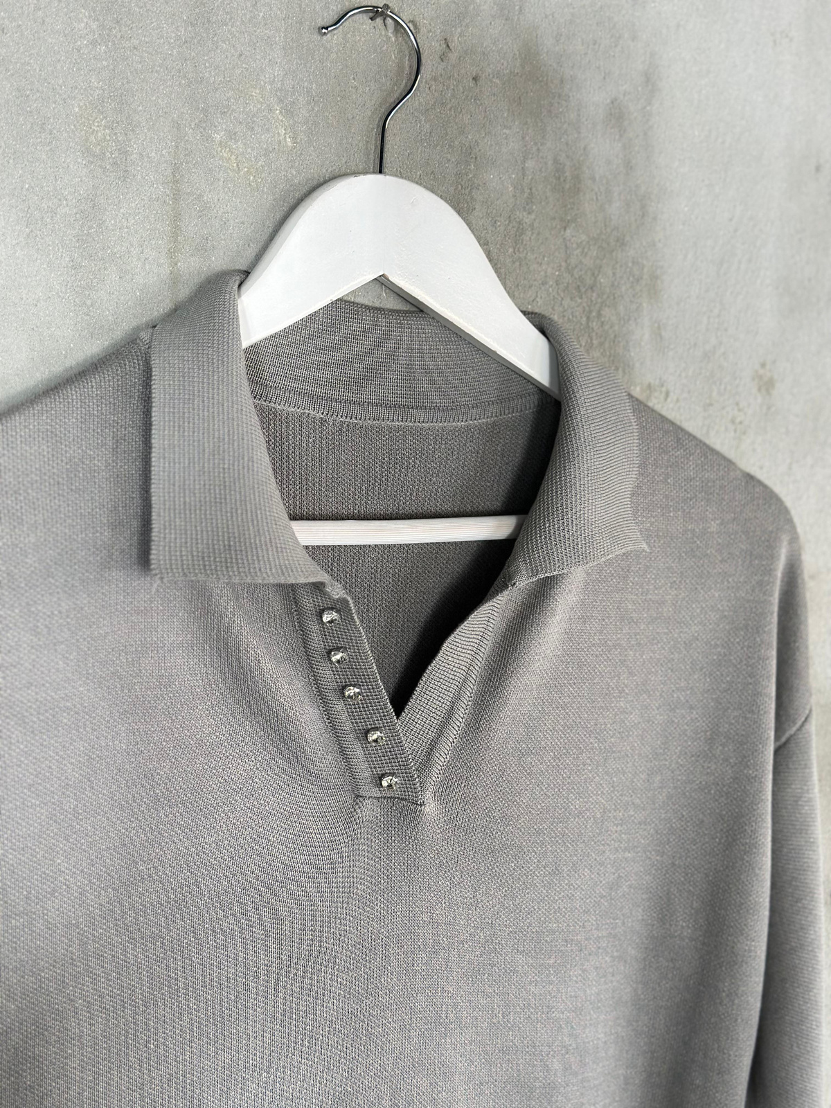 Polo Yaka Kristal Taş İşçilikli Merserize Kadın Kazak (Gri)