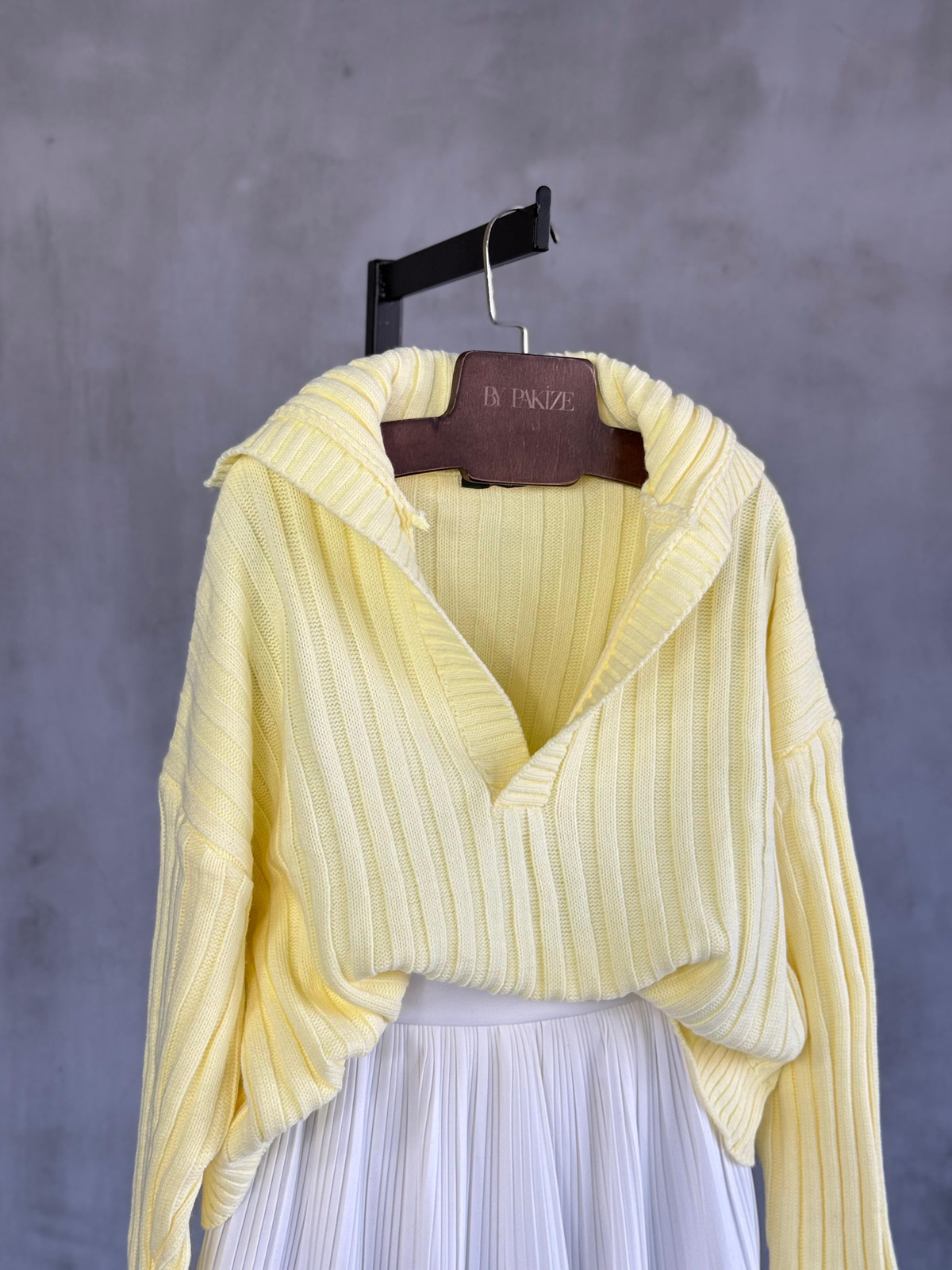 Polo Yaka Oversize Kazak (Sarı)