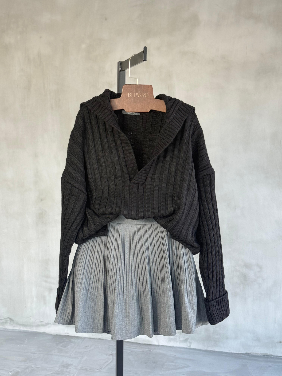Polo Yaka Oversize Kazak (Siyah)
