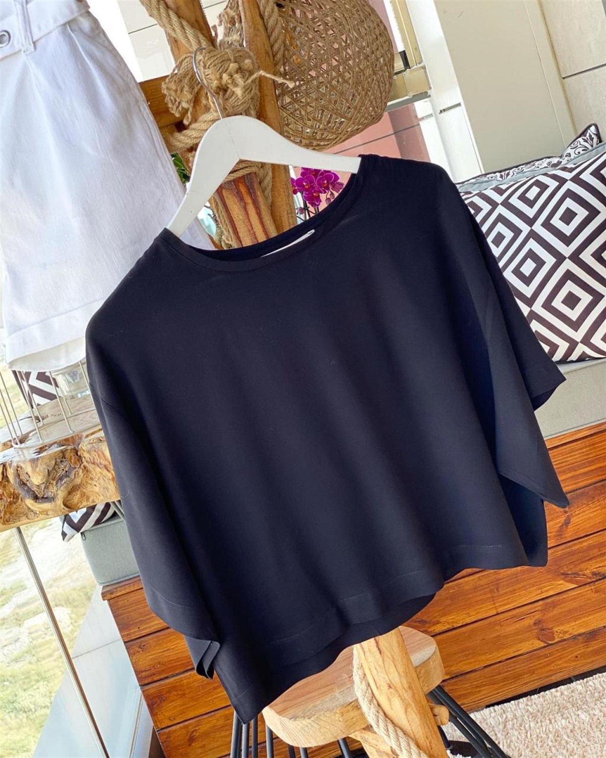 Poplin Kumaş Geniş Kol Bluz (SİYAH)