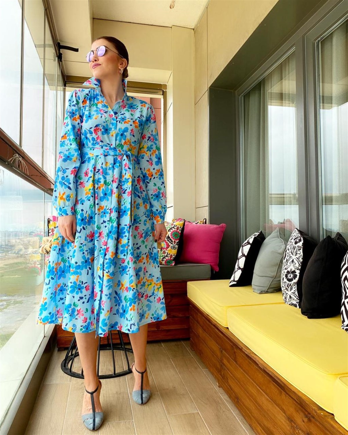 Poplin Kumaş İçi Astarlı Kolları Katlamalı Gömlek Elbise