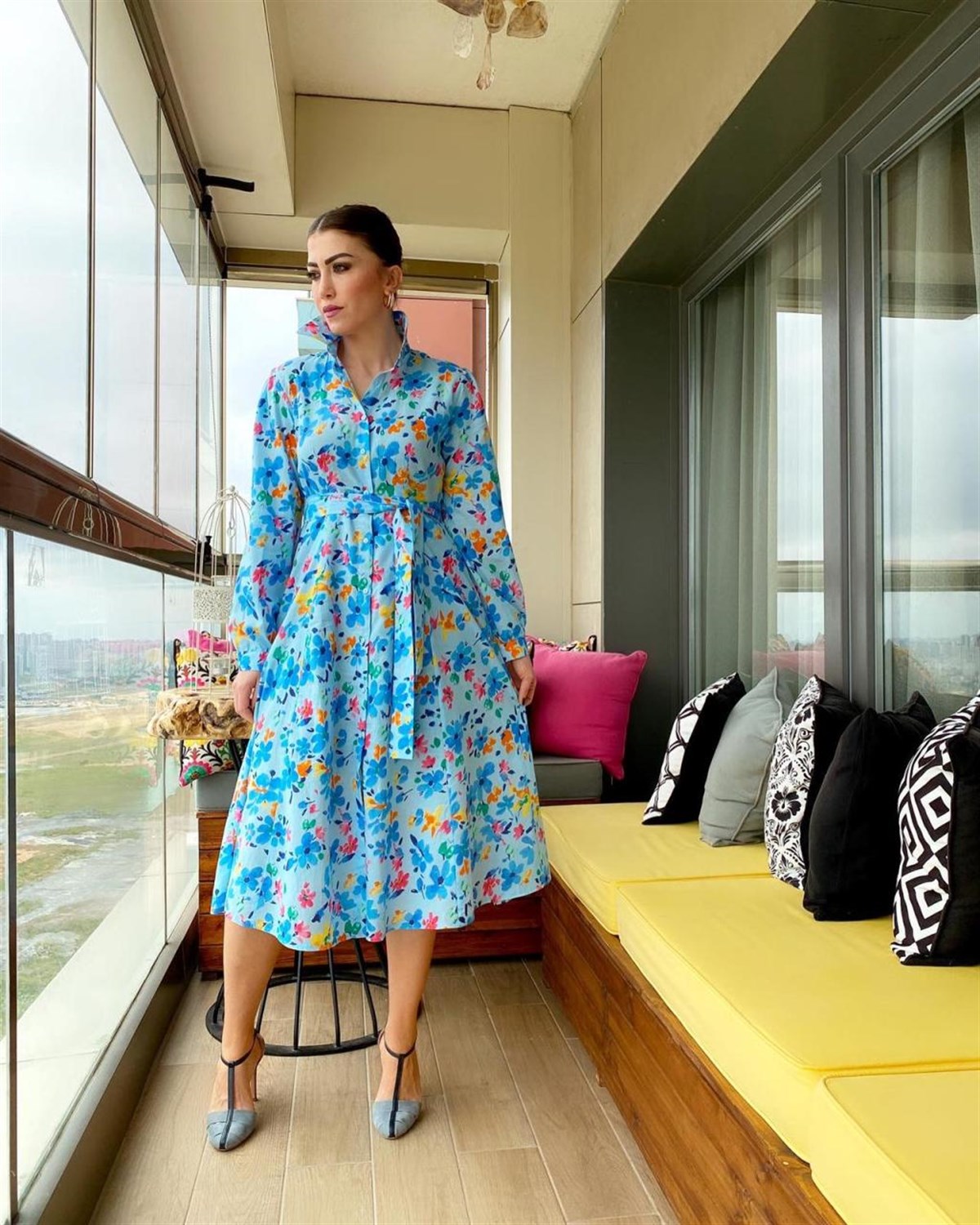 Poplin Kumaş İçi Astarlı Kolları Katlamalı Gömlek Elbise