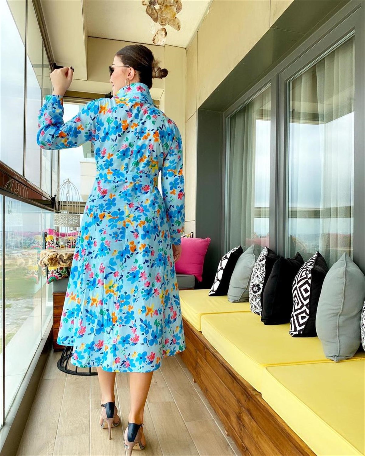 Poplin Kumaş İçi Astarlı Kolları Katlamalı Gömlek Elbise