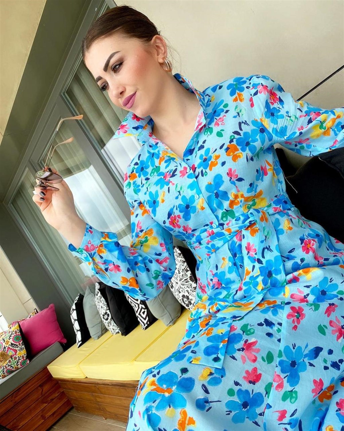 Poplin Kumaş İçi Astarlı Kolları Katlamalı Gömlek Elbise