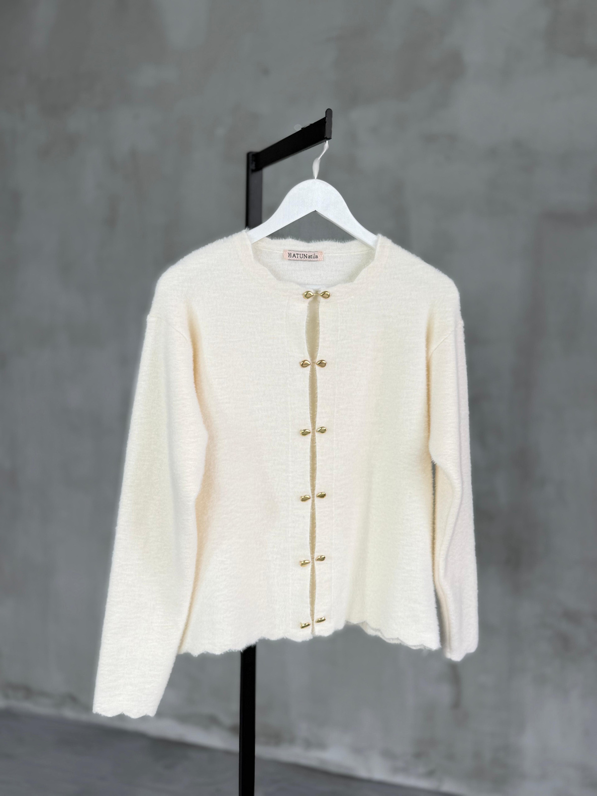 Premium Angora Gold Düğmeli Hırka (Ekru)