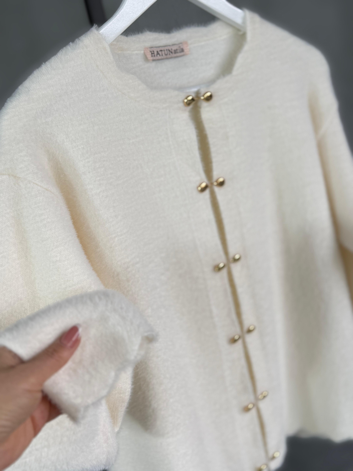 Premium Angora Gold Düğmeli Hırka (Ekru)