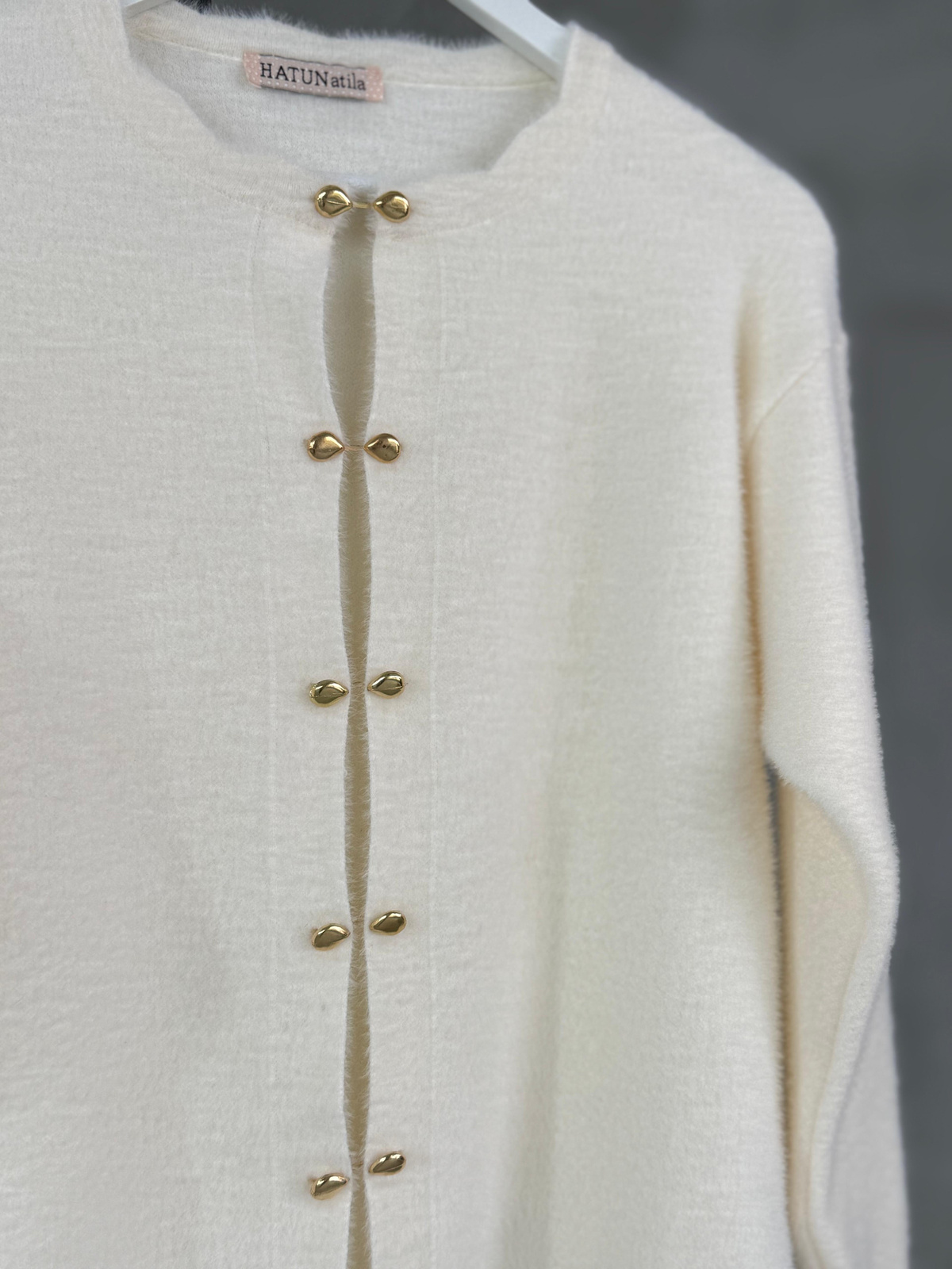 Premium Angora Gold Düğmeli Hırka (Ekru)