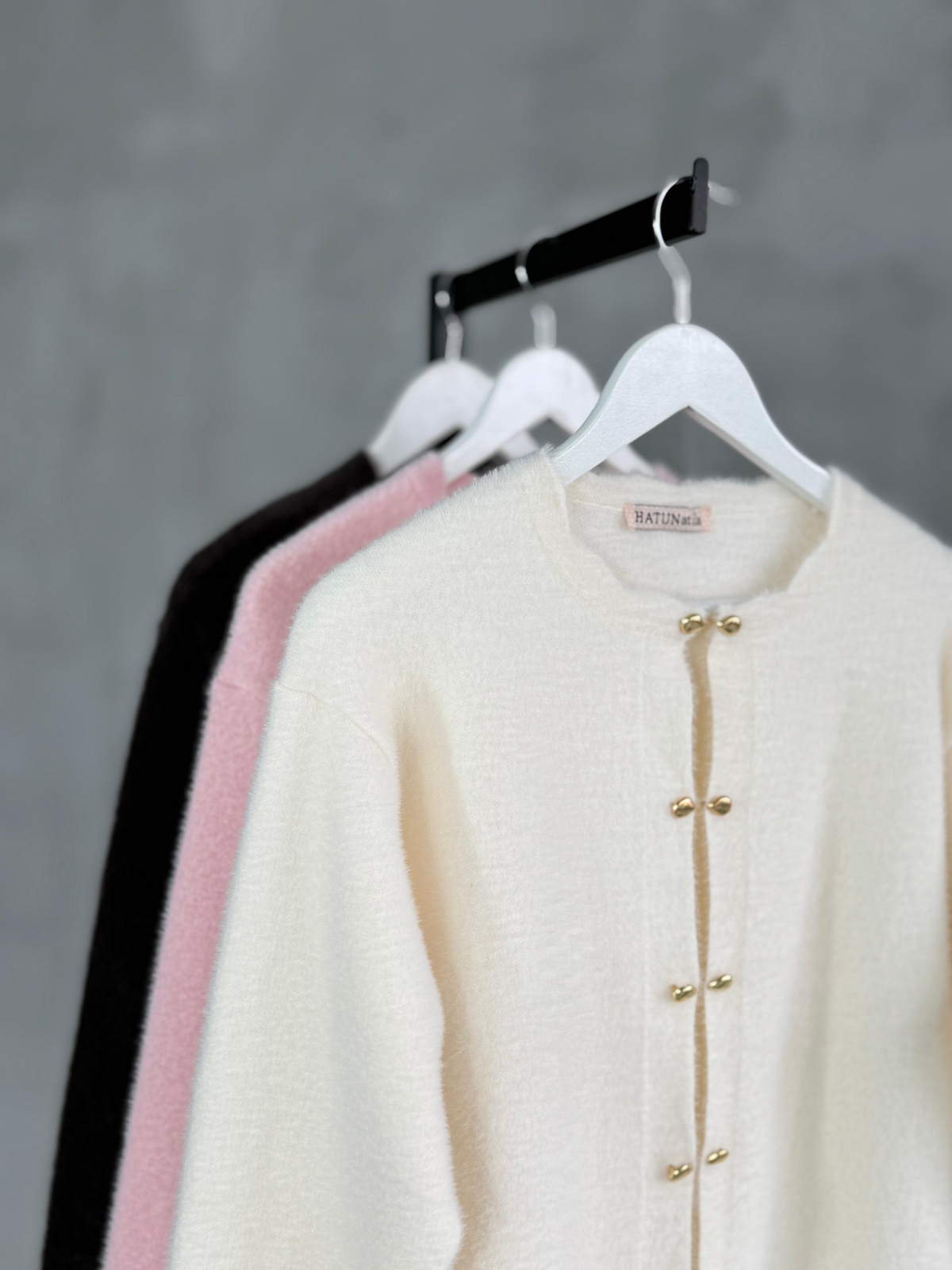 Premium Angora Gold Düğmeli Hırka (Kahve)