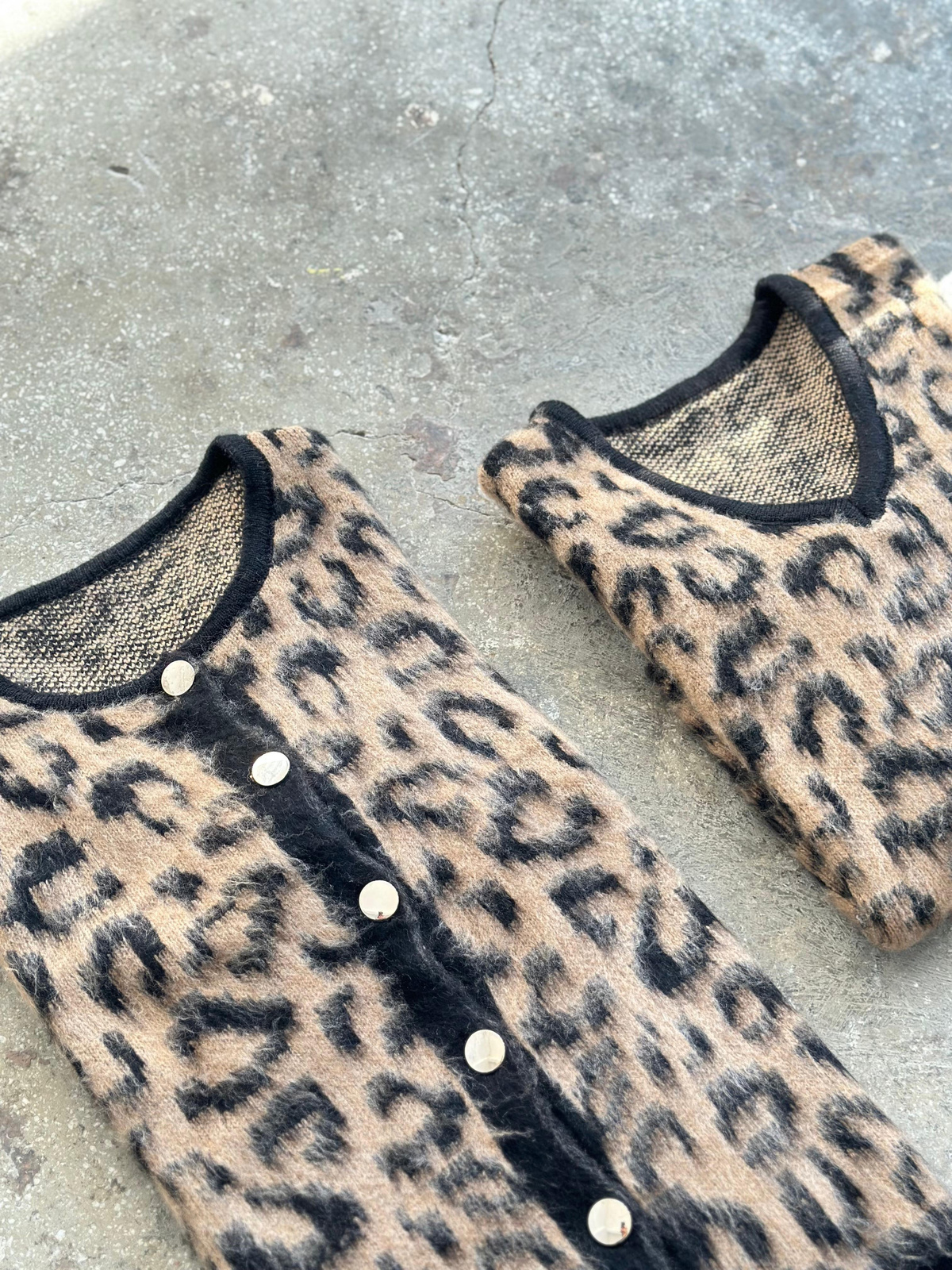 Premium Angora Yünlü Leopar Desen Hırka (Camel)