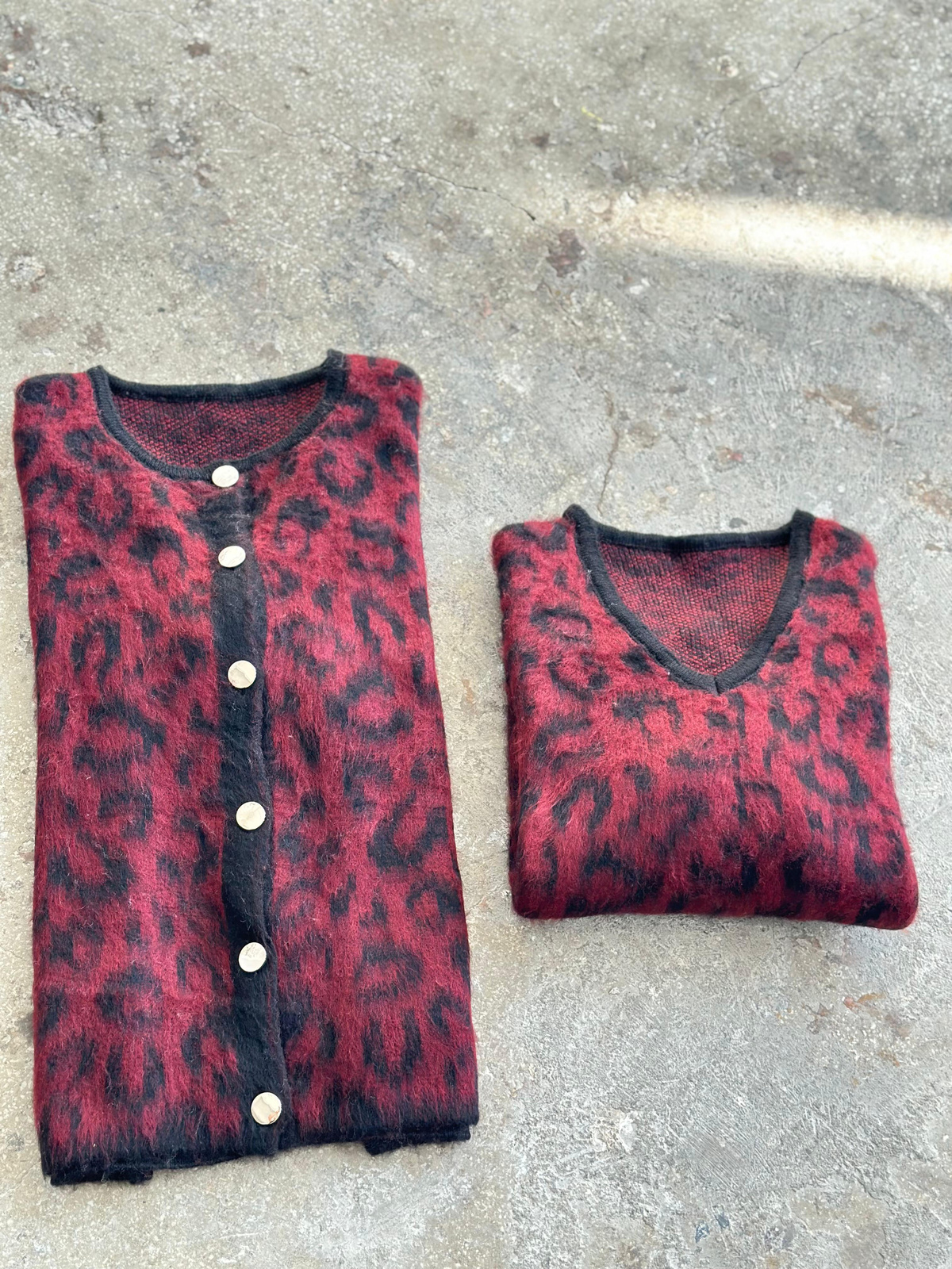 Premium Angora Yünlü Leopar Desen Kazak (Bordo)