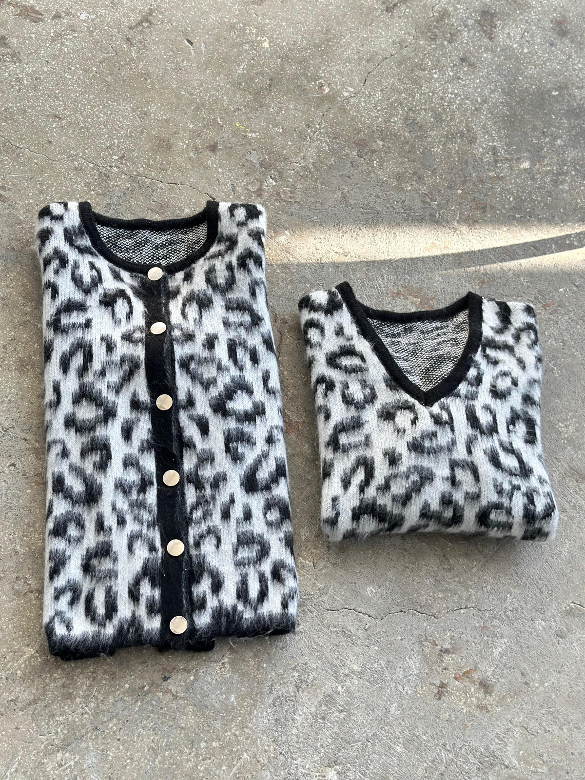 Premium Angora Yünlü Leopar Desen Kazak (Beyaz)