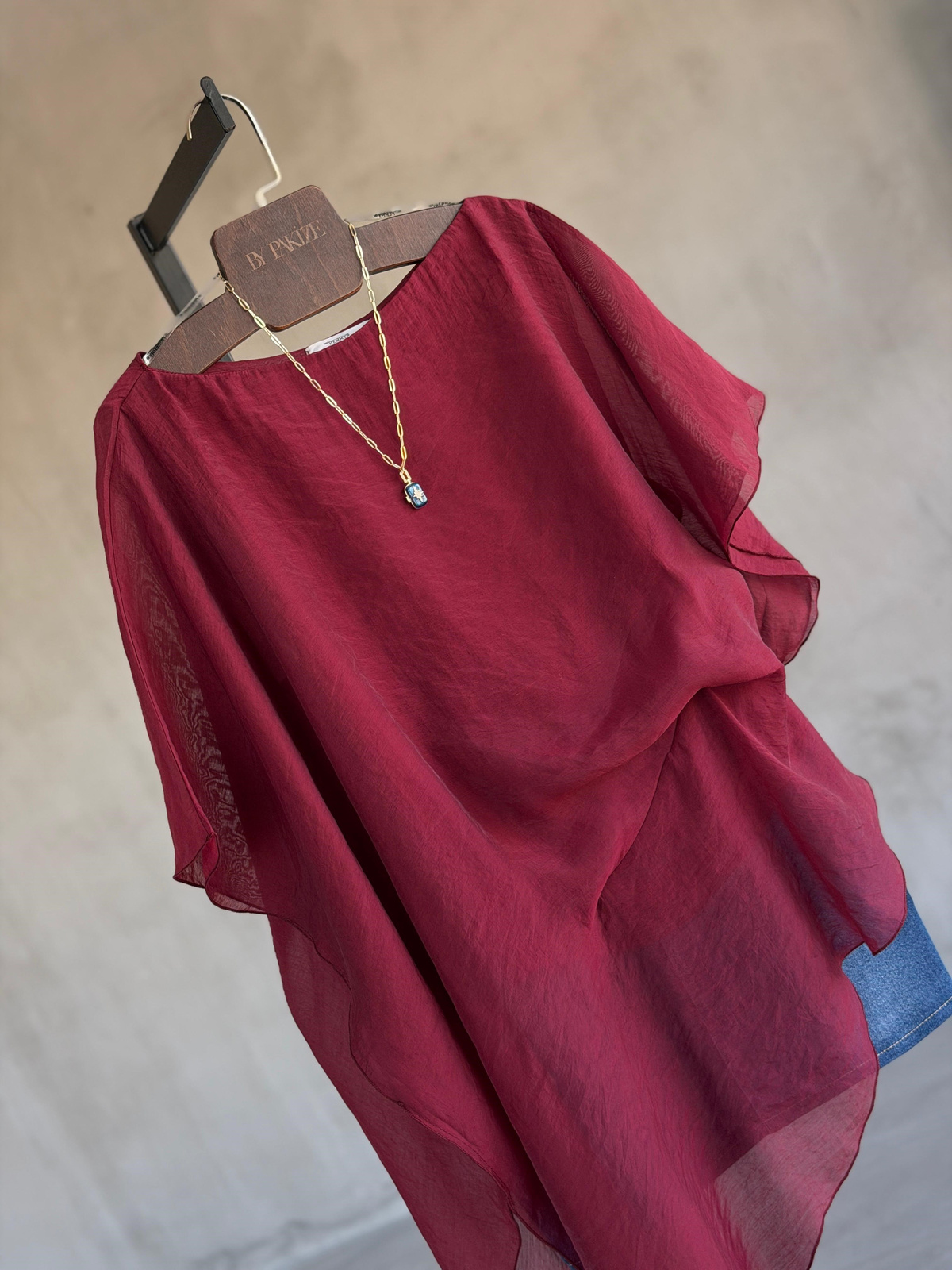 Premium Asimetrik Pelerin Bluz (Bordo)
