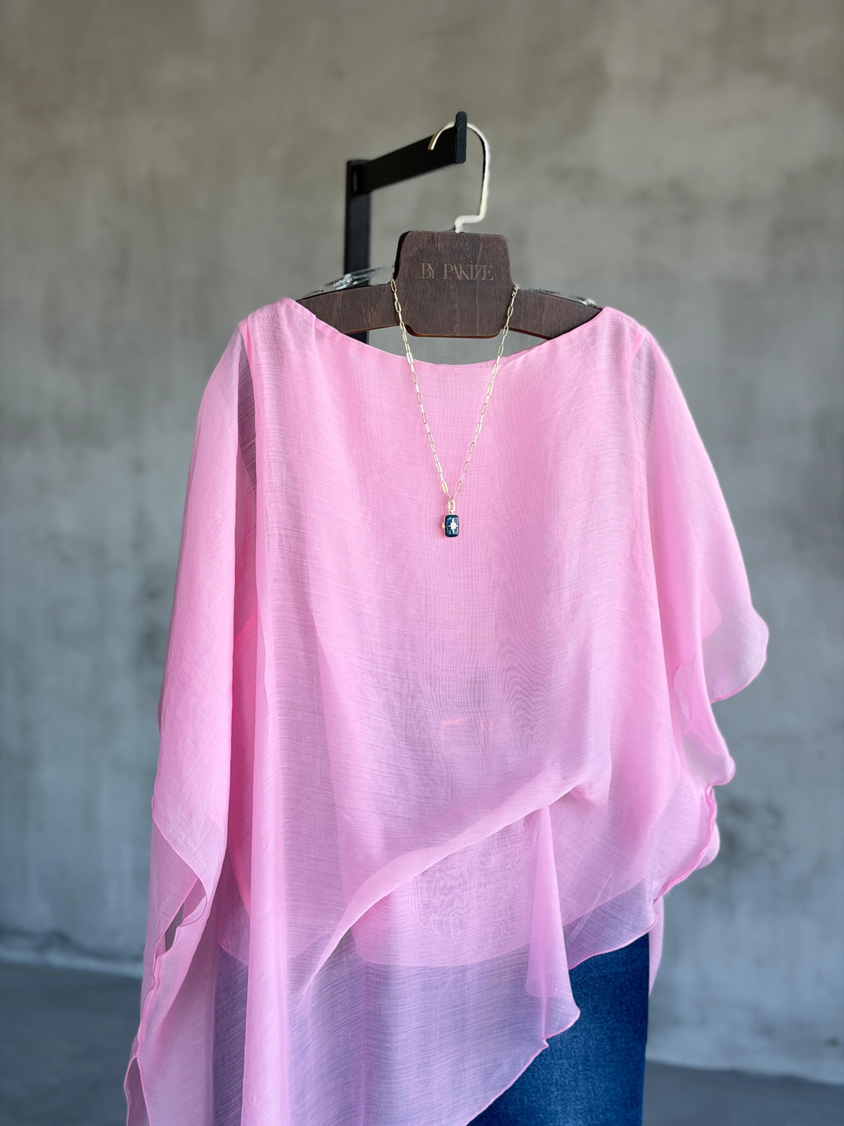 Premium Asimetrik Pelerin Bluz (Pembe)