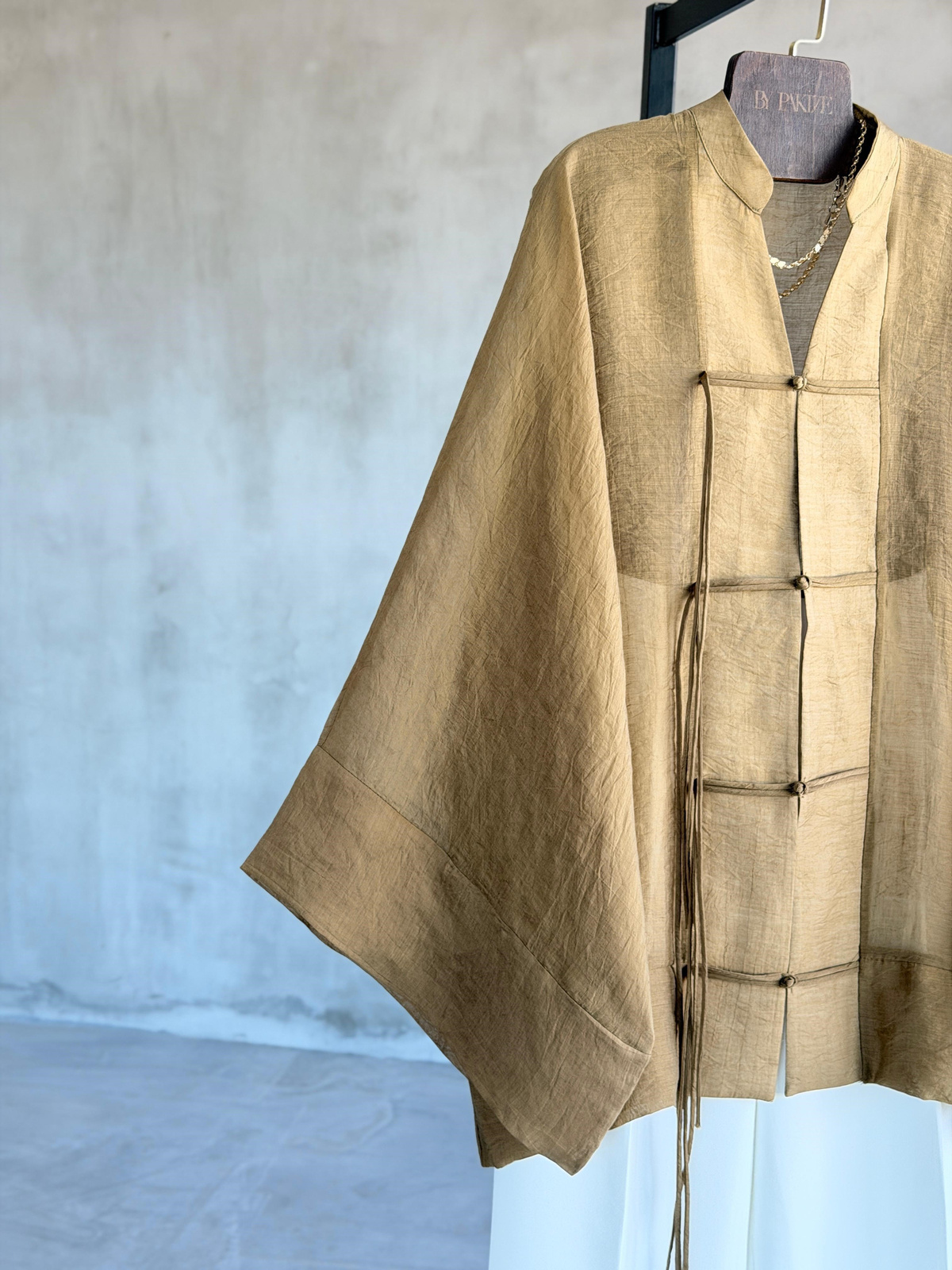Premium Bağlama Detaylı Kimono Gömlek (Haki)