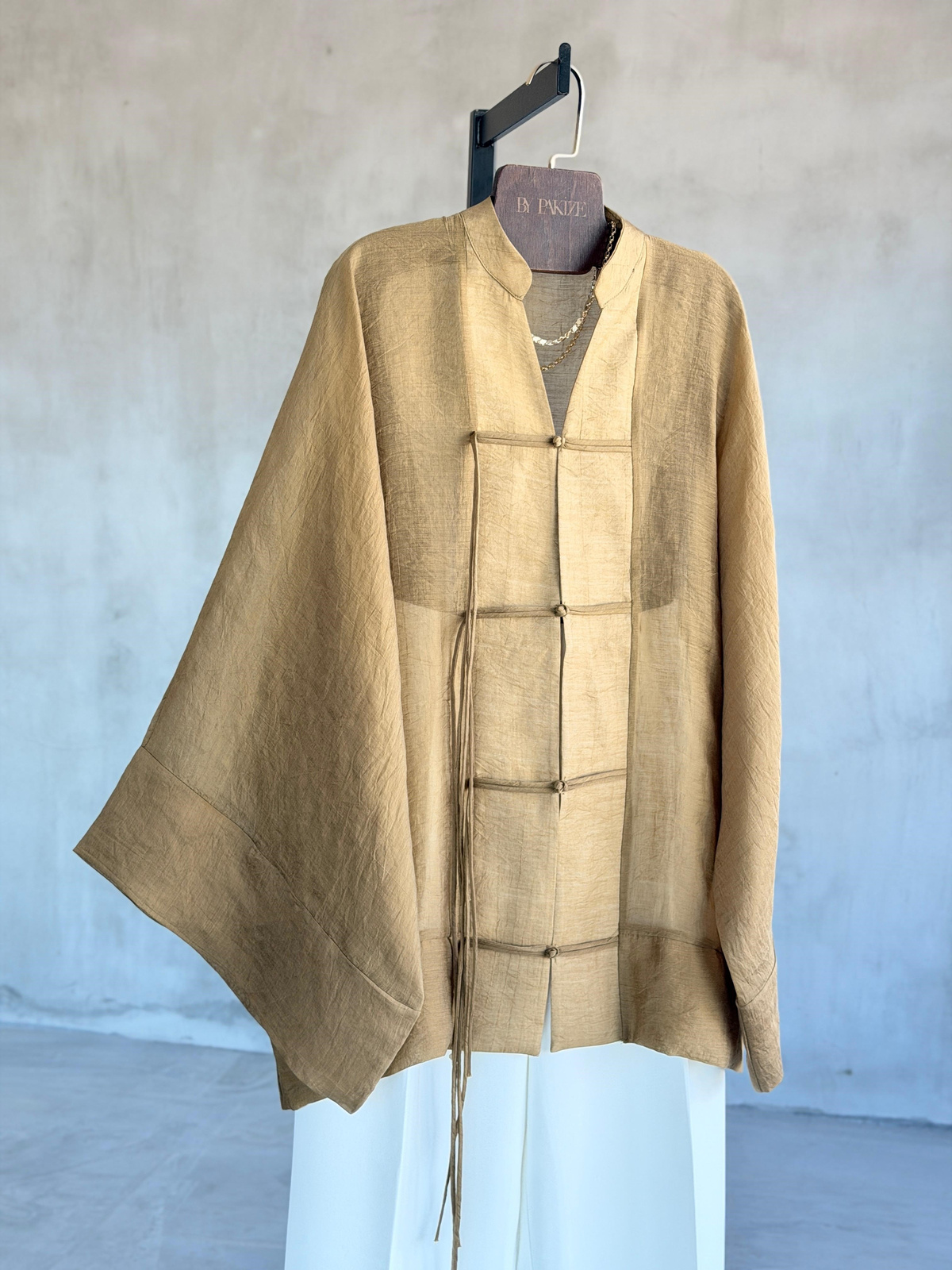 Premium Bağlama Detaylı Kimono Gömlek (Haki)