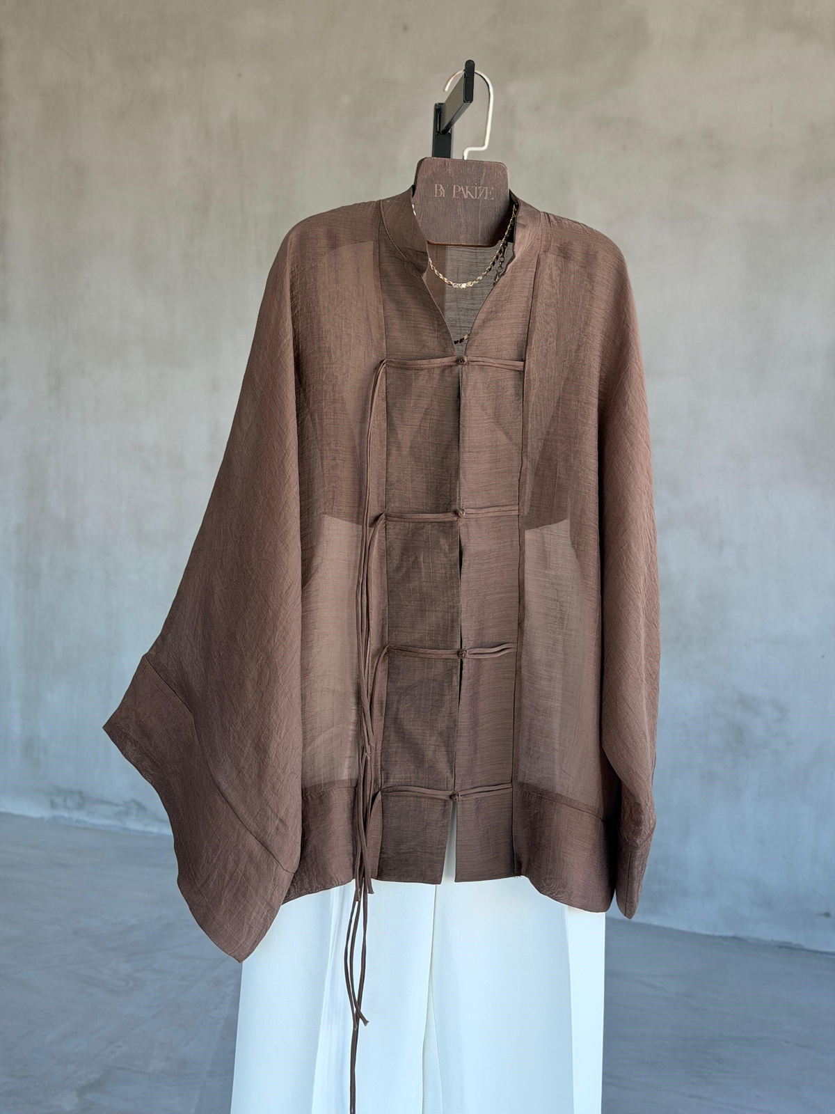 Premium Bağlama Detaylı Kimono Gömlek (Kahve)