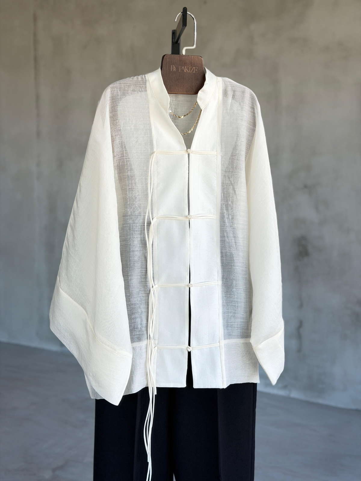 Premium Bağlama Detaylı Kimono Gömlek (Taş)