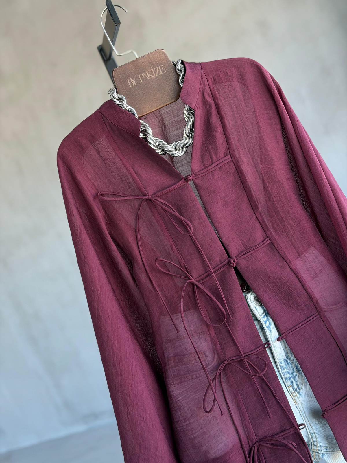 Premium Bağlama Detaylı Kimono Gömlek (Mürdüm)