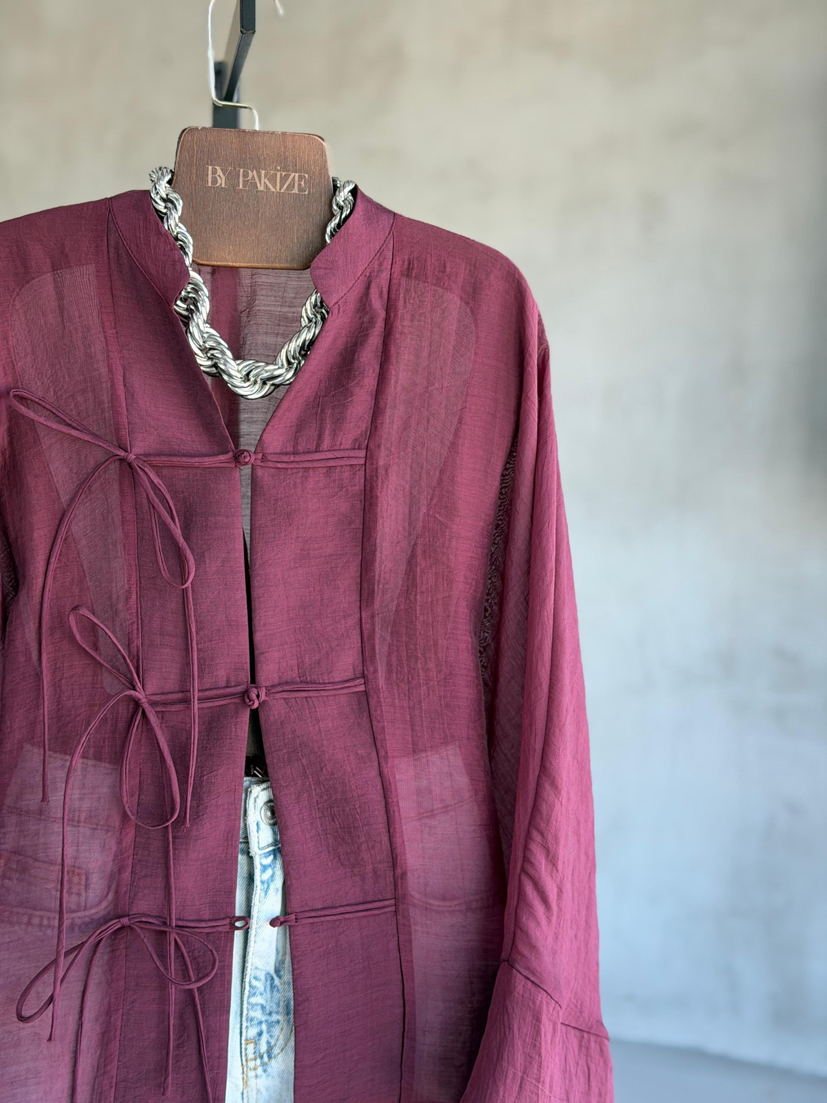 Premium Bağlama Detaylı Kimono Gömlek (Mürdüm)