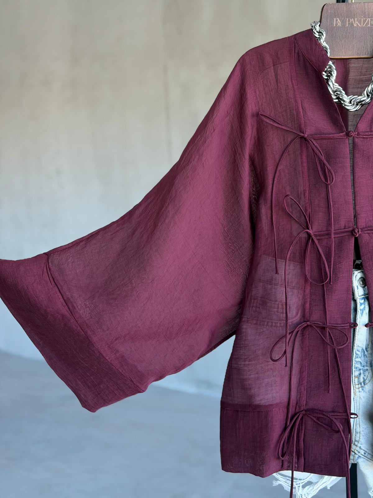 Premium Bağlama Detaylı Kimono Gömlek (Mürdüm)