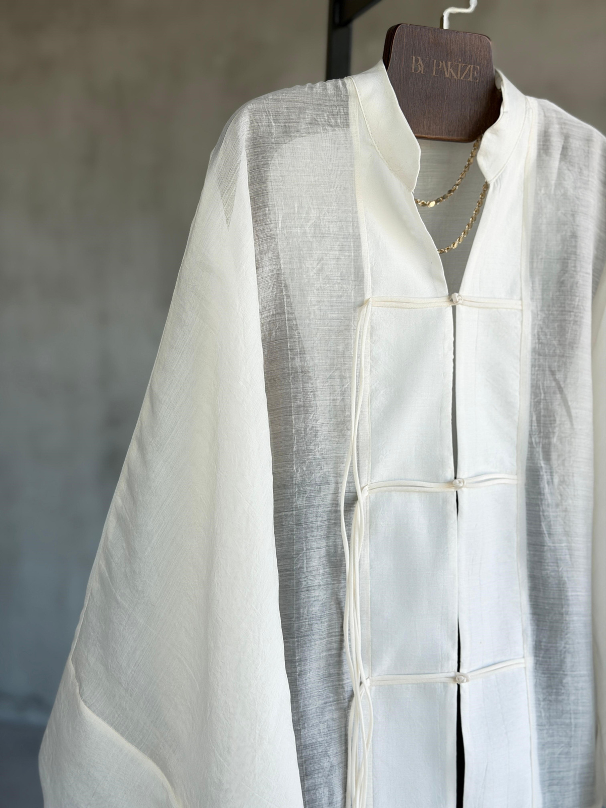 Premium Bağlama Detaylı Kimono Gömlek (Taş)