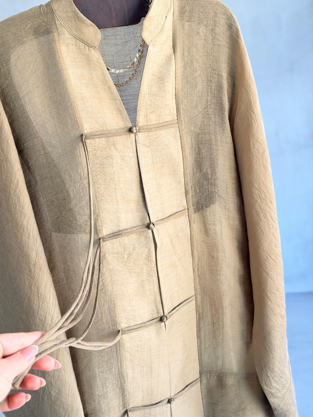 Premium Bağlama Detaylı Kimono Gömlek (Haki)