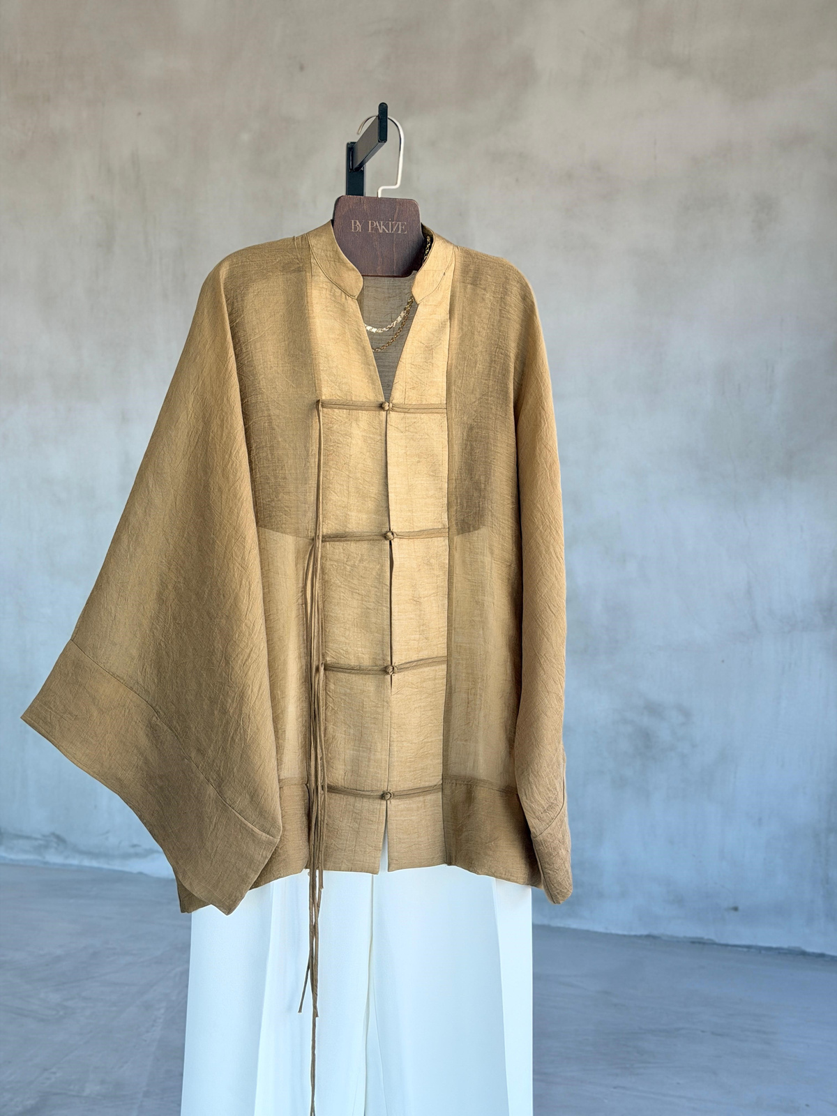 Premium Bağlama Detaylı Kimono Gömlek (Haki)
