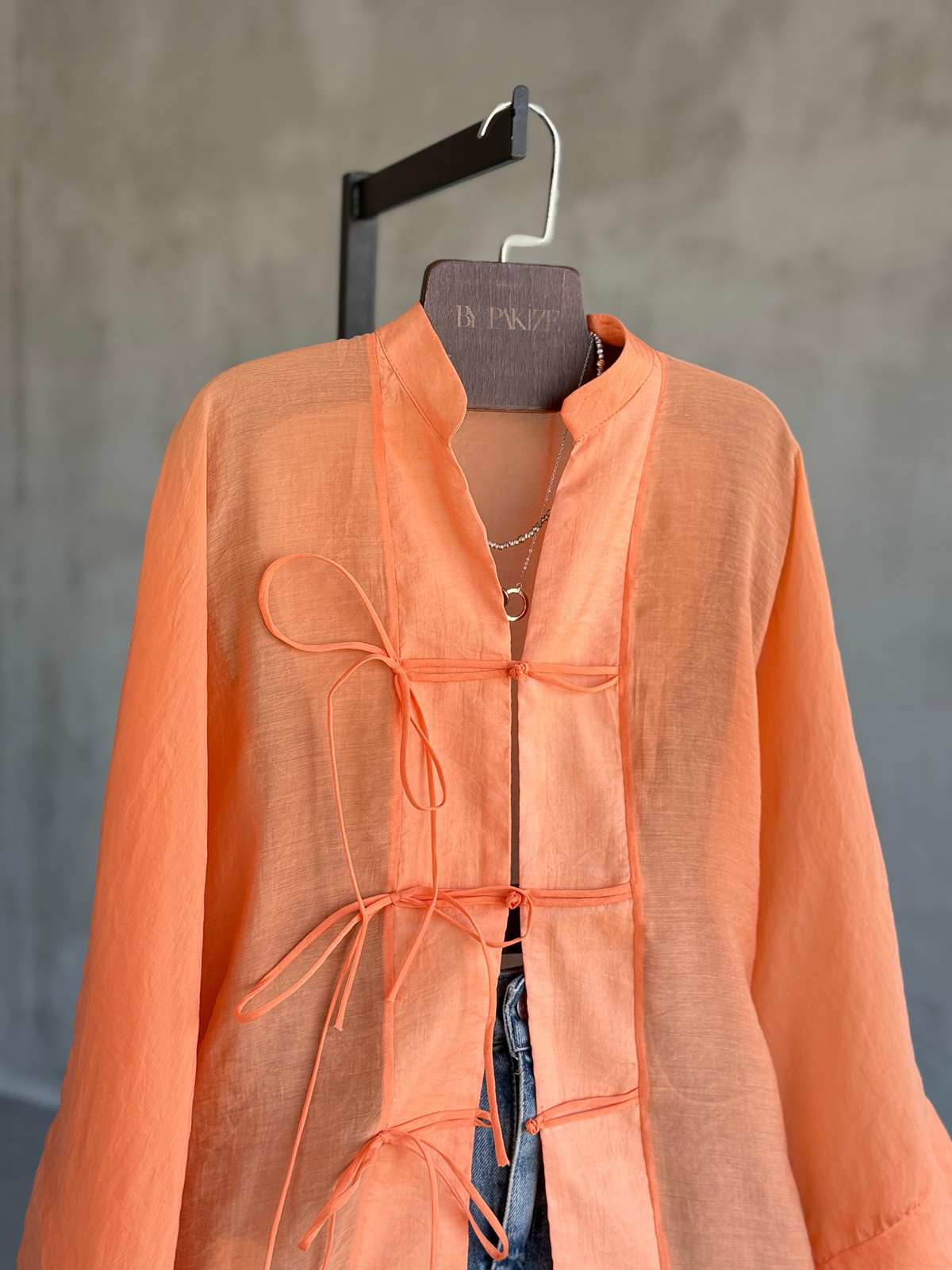 Premium Bağlama Detaylı Kimono Gömlek (Oranj)