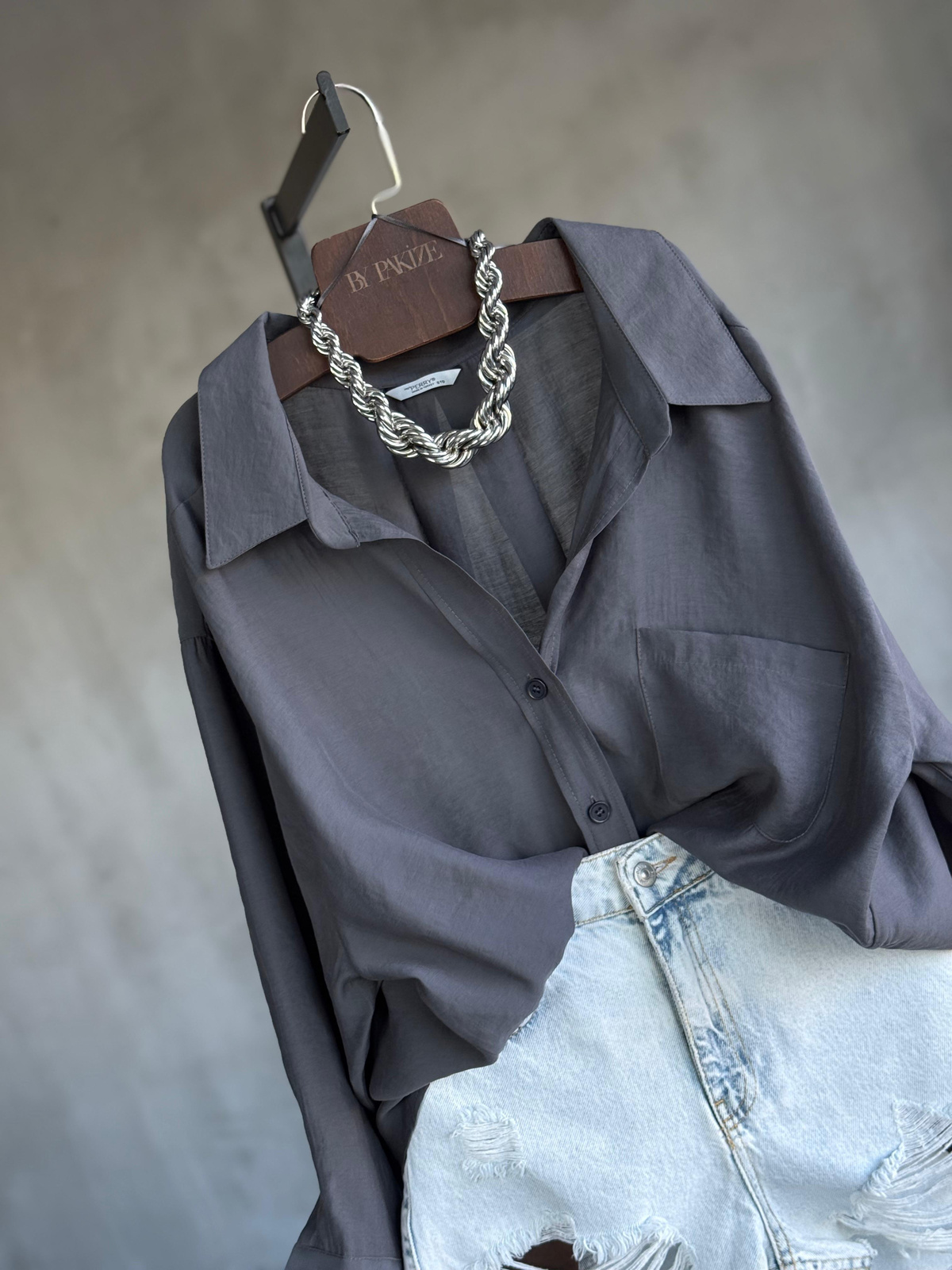 Premium Düşük Omuzlu Oversize Gömlek (Antrasit)