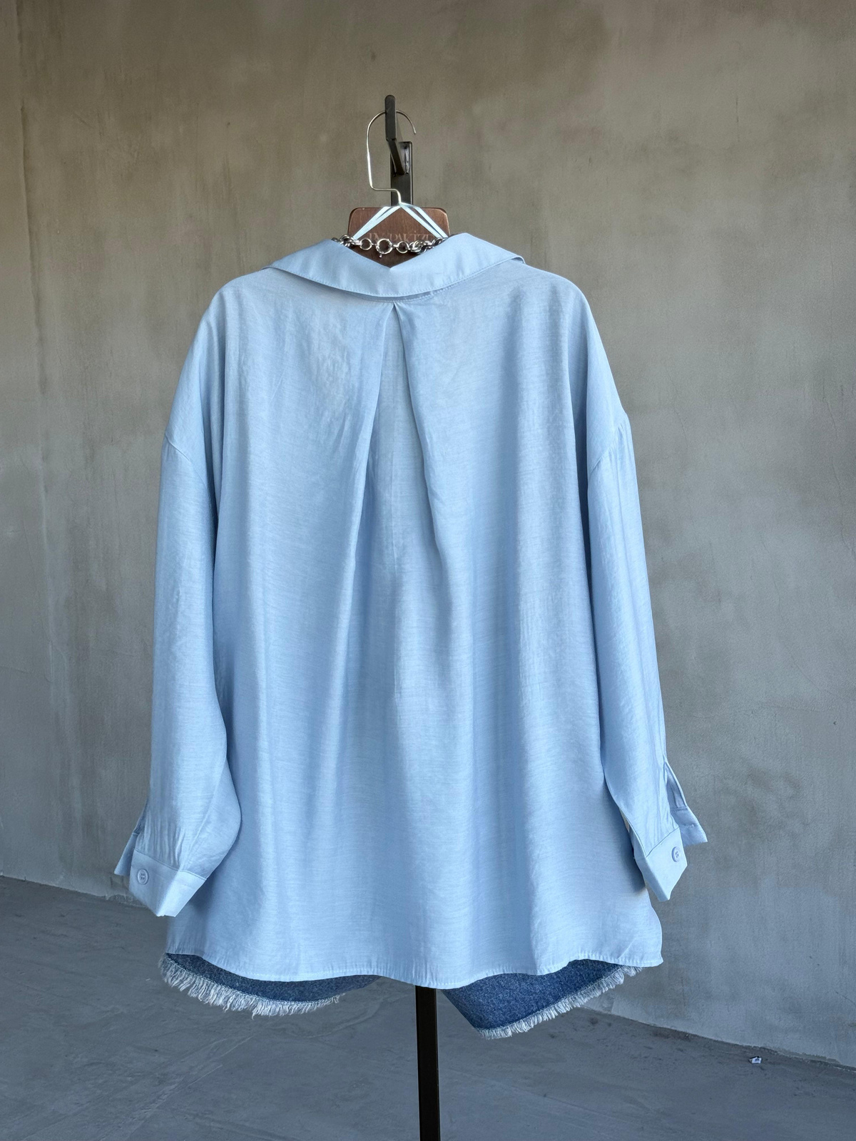 Premium Düşük Omuzlu Oversize Gömlek (Açık Mavi)