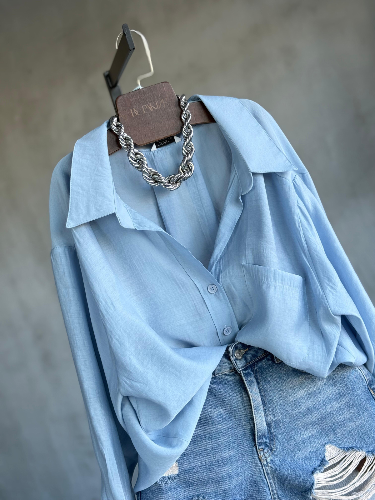 Premium Düşük Omuzlu Oversize Gömlek (Açık Mavi)