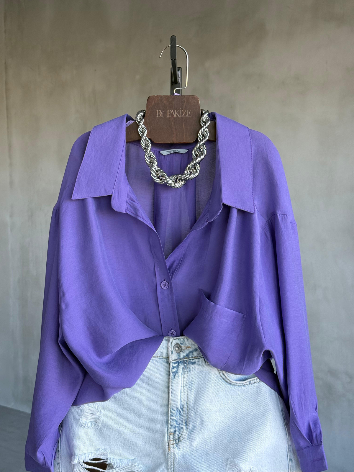 Premium Düşük Omuzlu Oversize Gömlek (Mor)