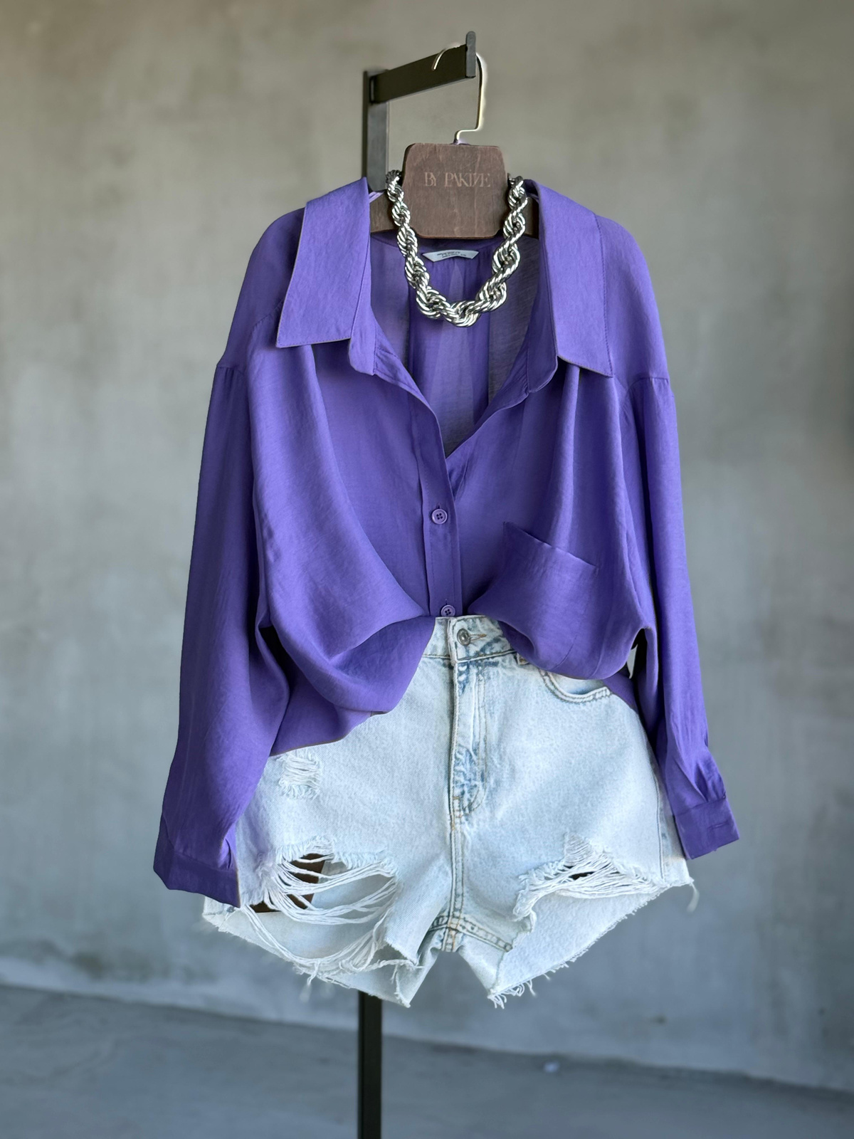 Premium Düşük Omuzlu Oversize Gömlek (Mor)