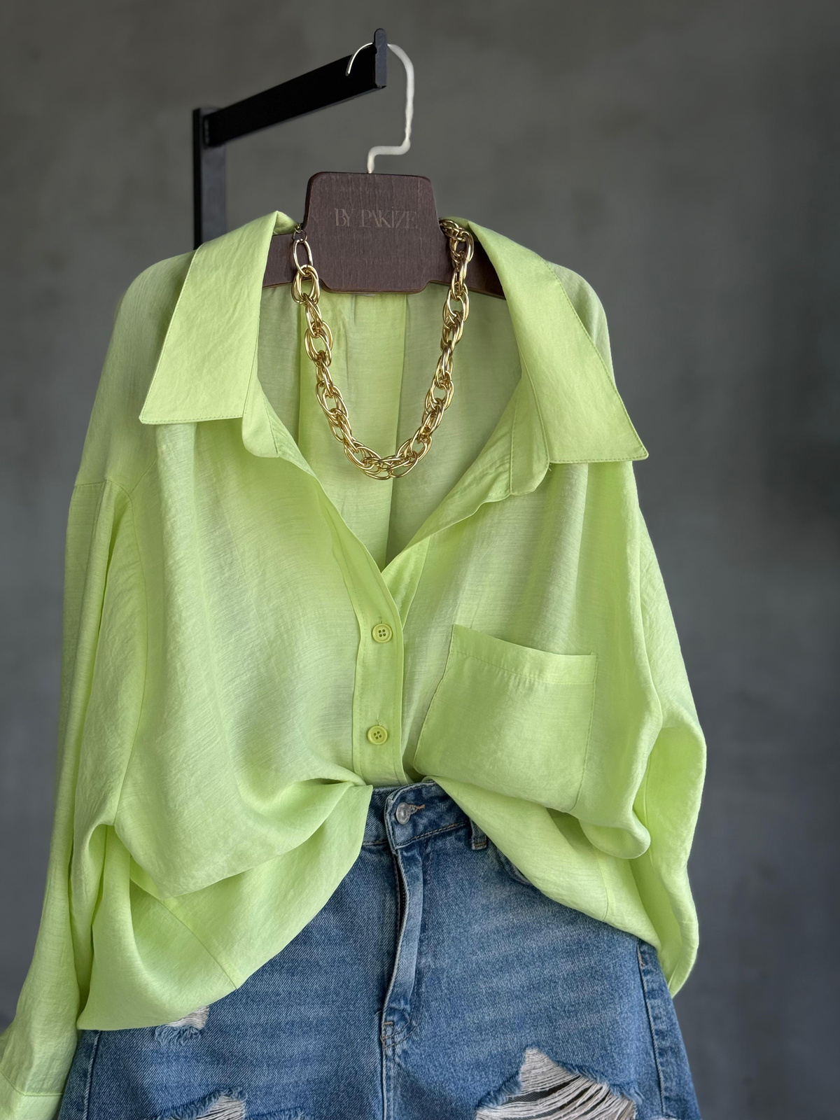 Premium Düşük Omuzlu Oversize Gömlek (Neon Sarısı)
