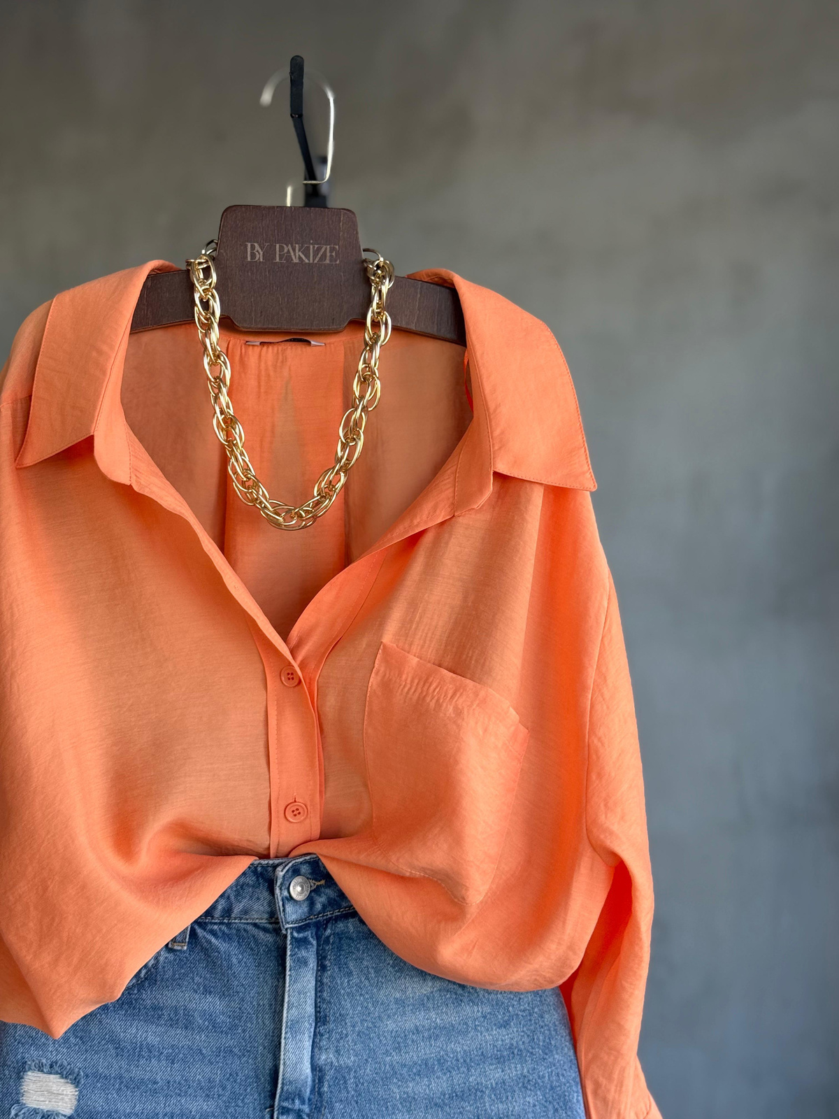 Premium Düşük Omuzlu Oversize Gömlek (Somon)