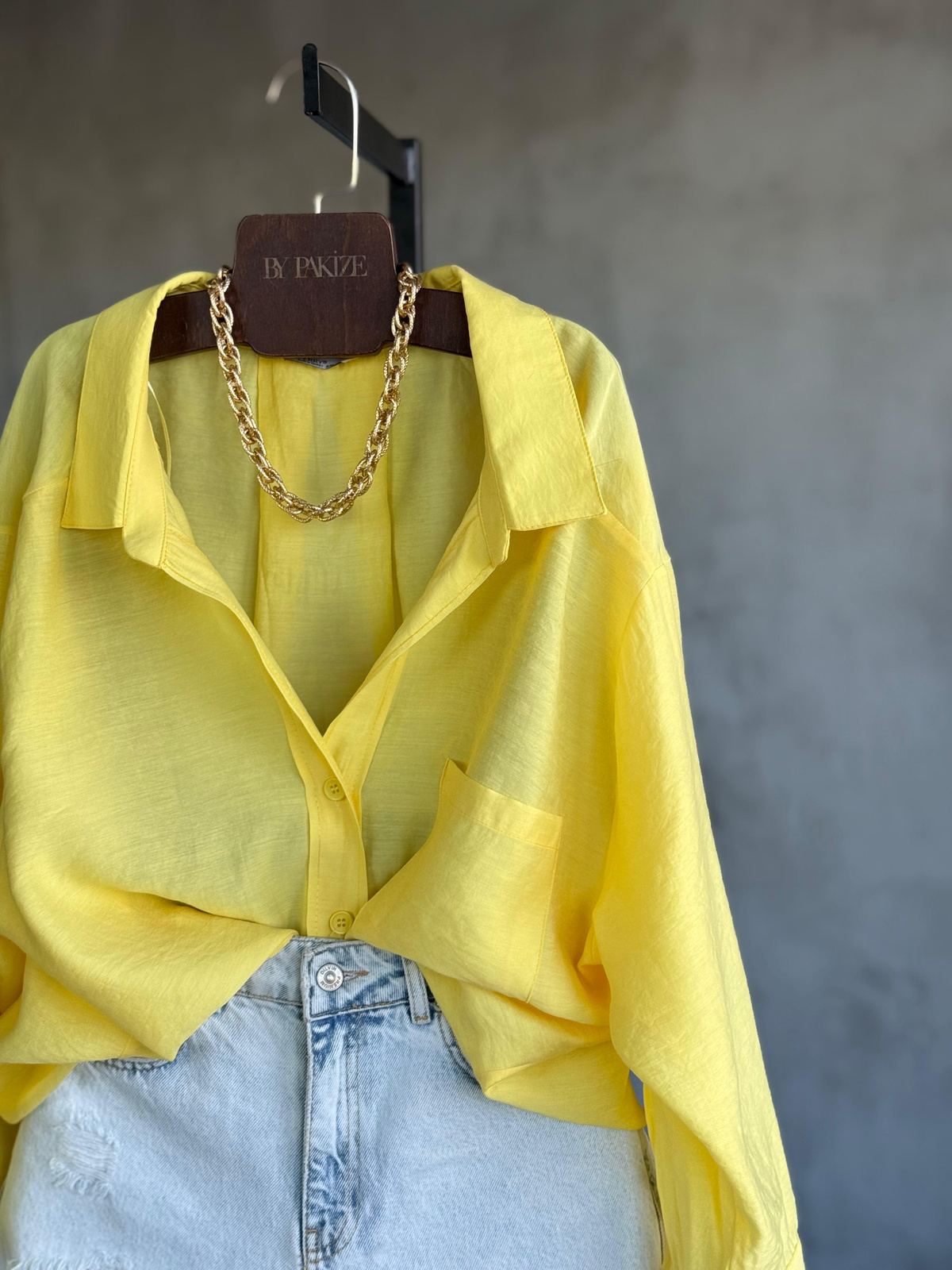 Premium Düşük Omuzlu Oversize Gömlek (Sarı)