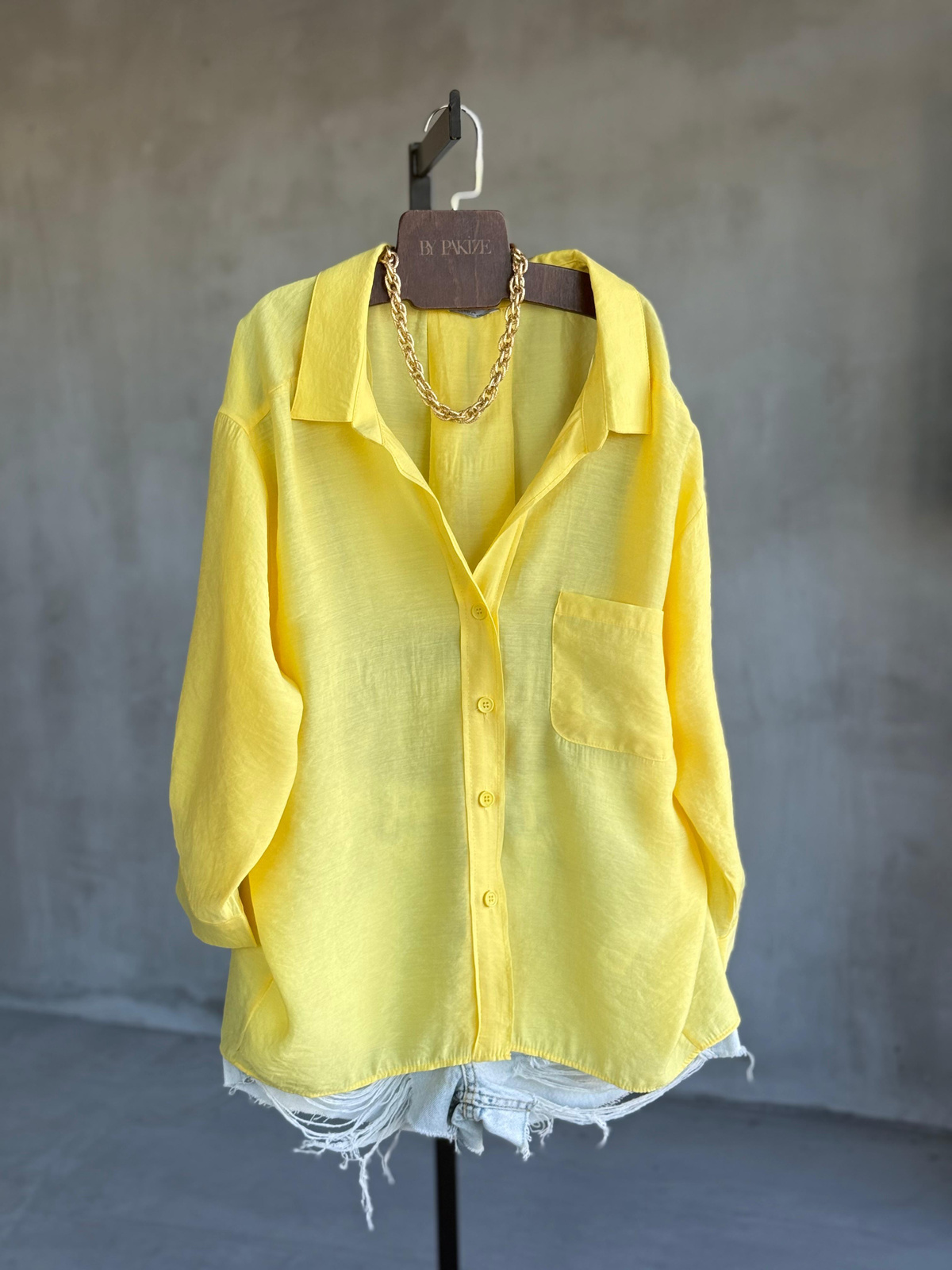 Premium Düşük Omuzlu Oversize Gömlek (Sarı)