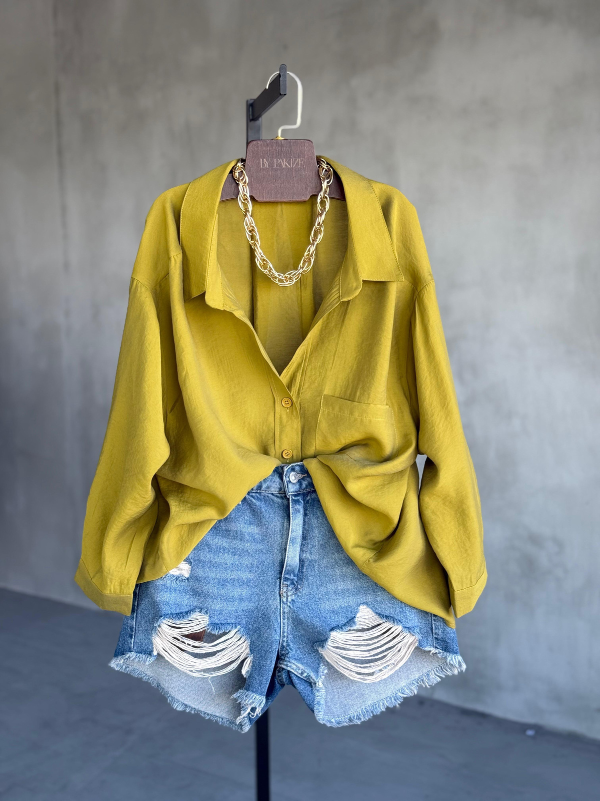 Premium Düşük Omuzlu Oversize Gömlek (Yağ Yeşili)