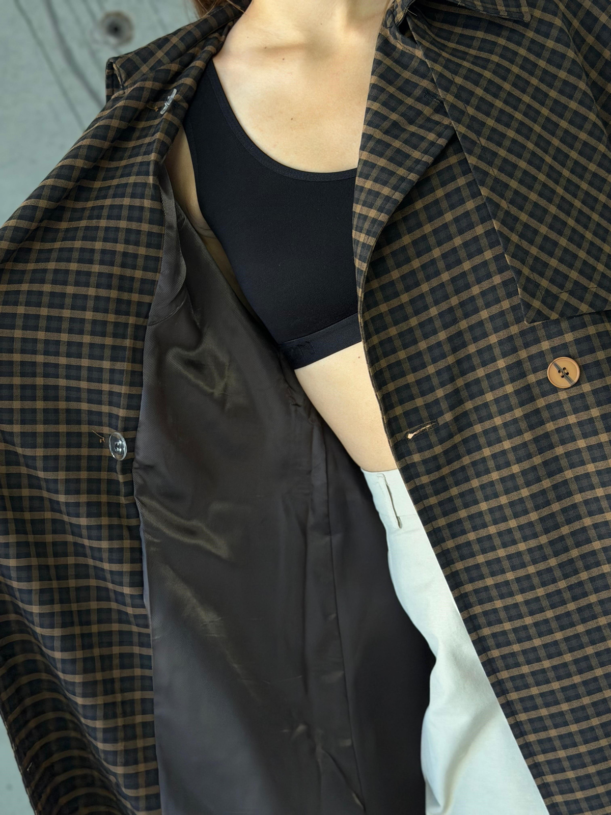 Premium Ekose Oversize Trençkot (Kahve)