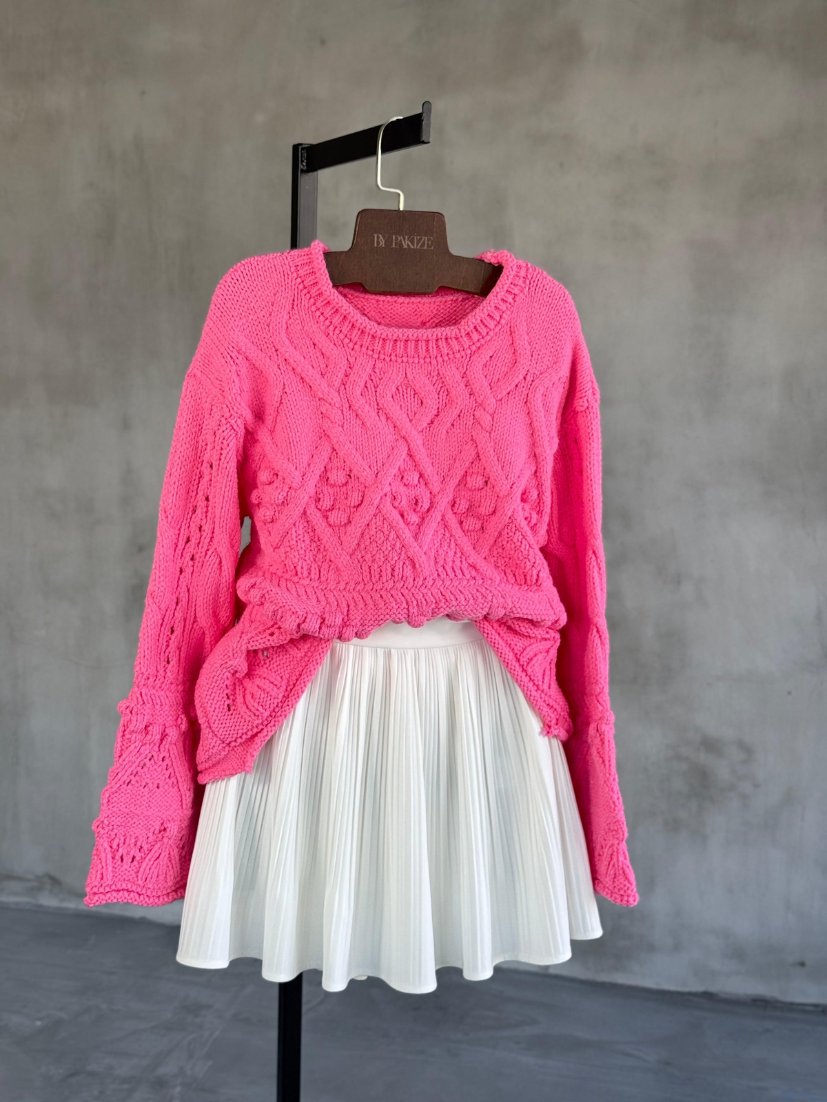 Premium Kalite Angora Dokulu Kazak (Pembe)