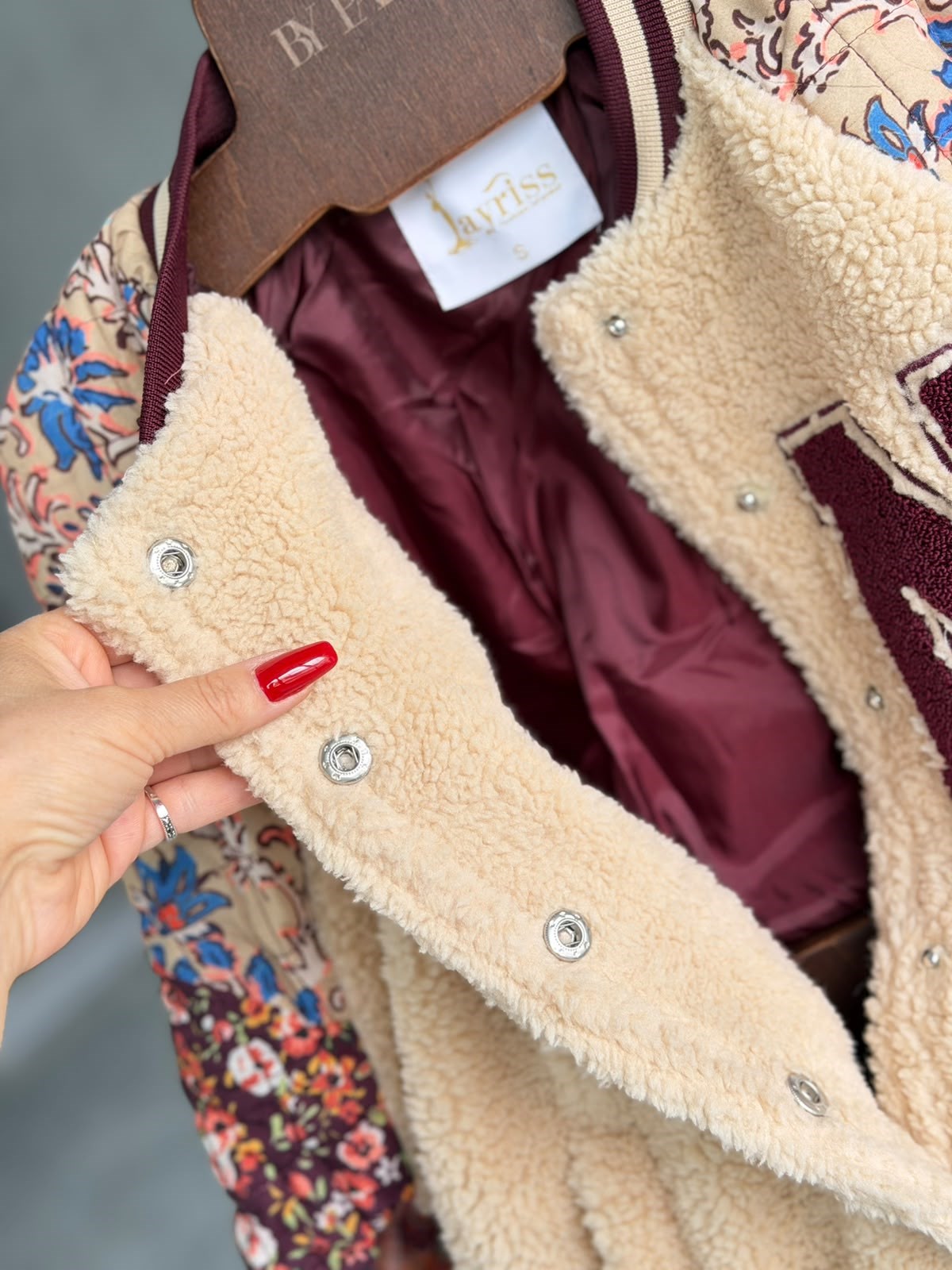 Premium Kapitone Kollu Peluş Kolej Mont (Bordo)