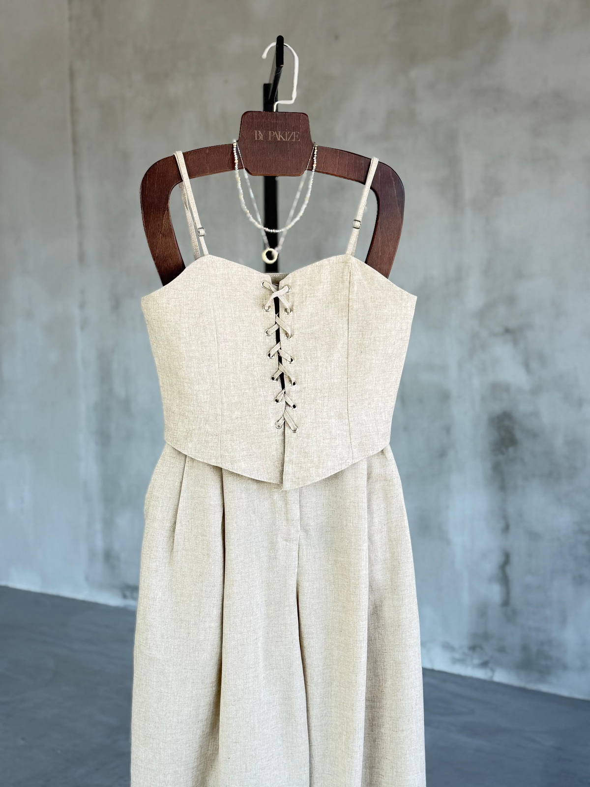 Premium Keten Korse Form Bustiyer Takım (Taş)