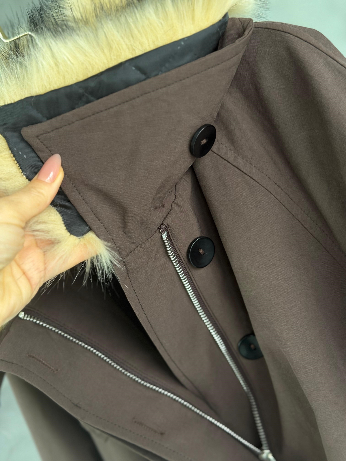 Premium Kürk Yakalı Apoletli Trenç Mont (Kahve)