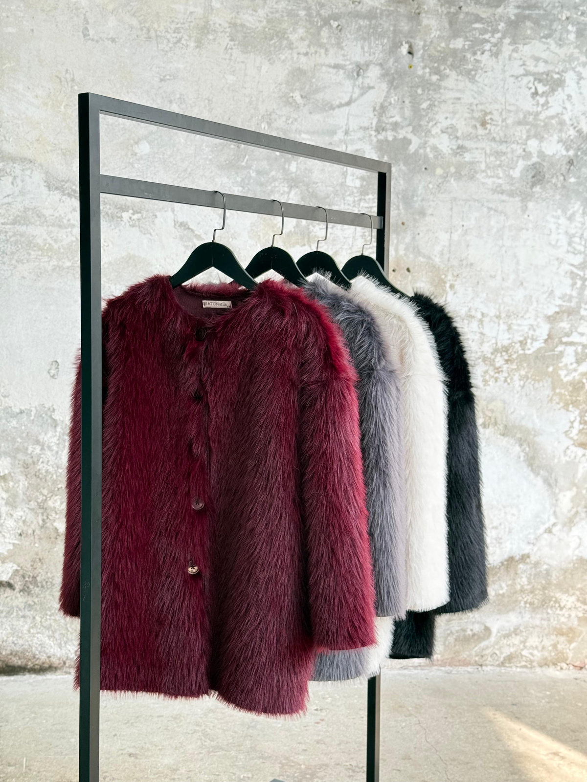 Premium Oversize Peluş Kürk Ceket (Bordo) 