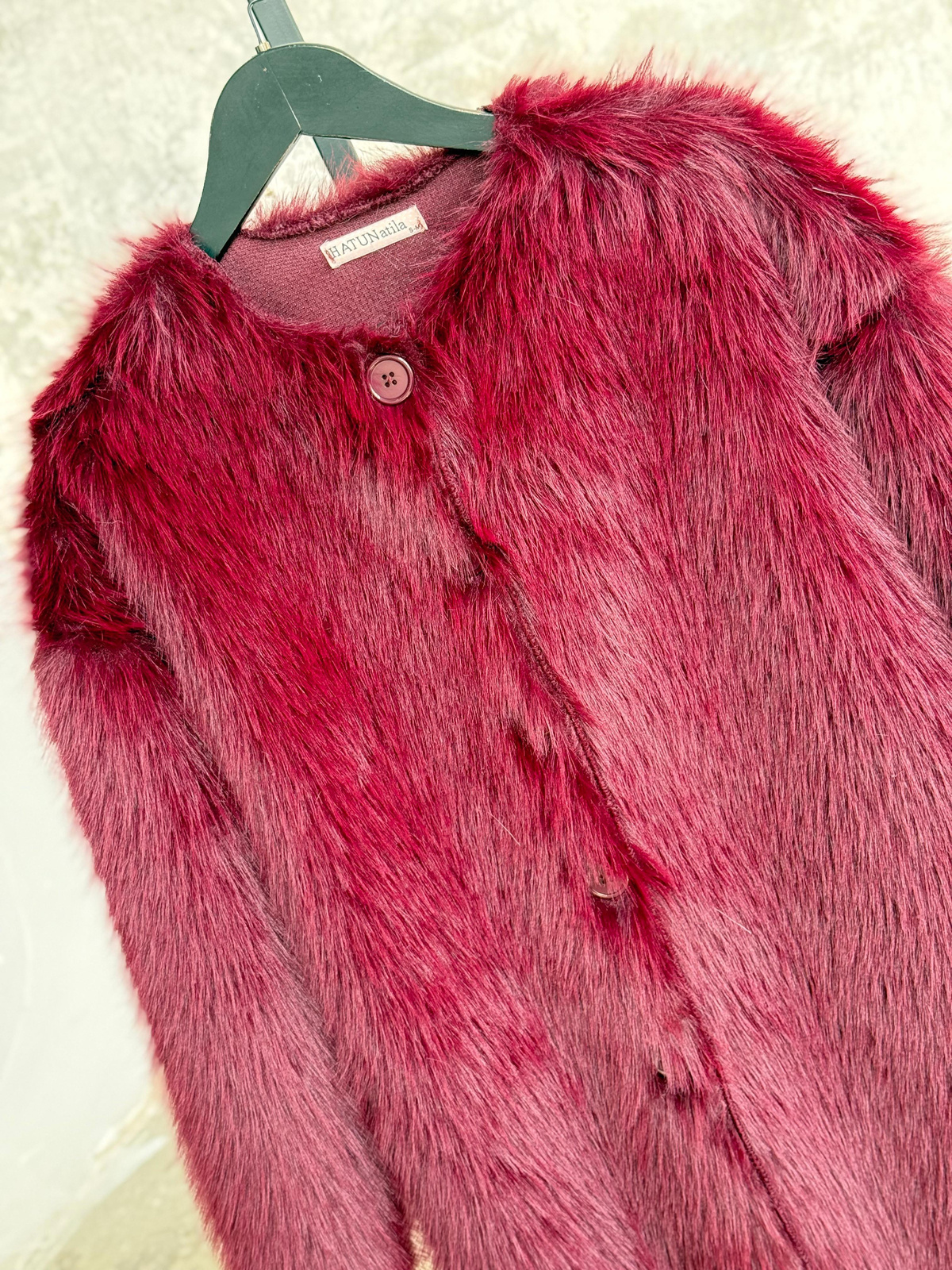Premium Oversize Peluş Kürk Ceket (Bordo) 