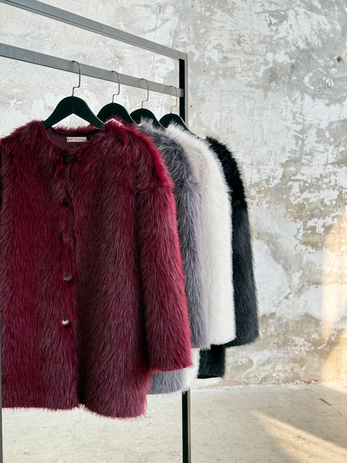 Premium Oversize Peluş Kürk Ceket (Ekru)