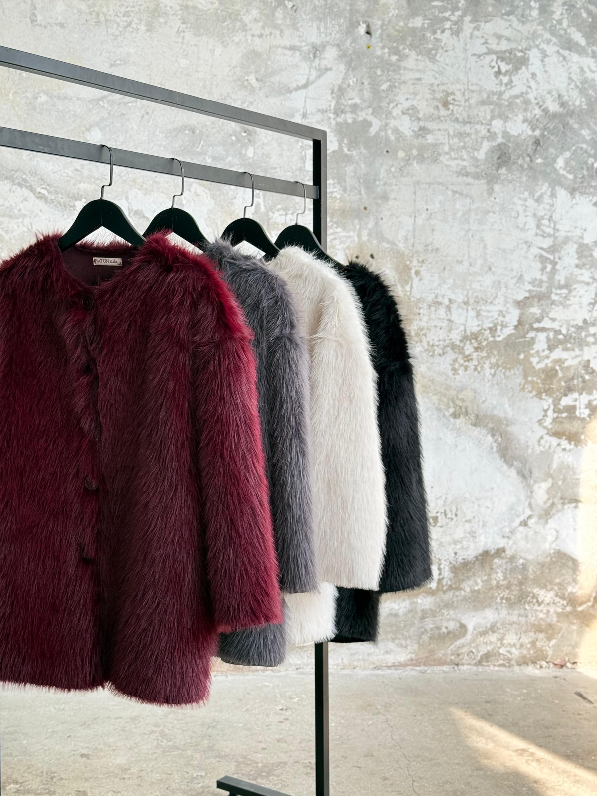 Premium Oversize Peluş Kürk Ceket (Gri)